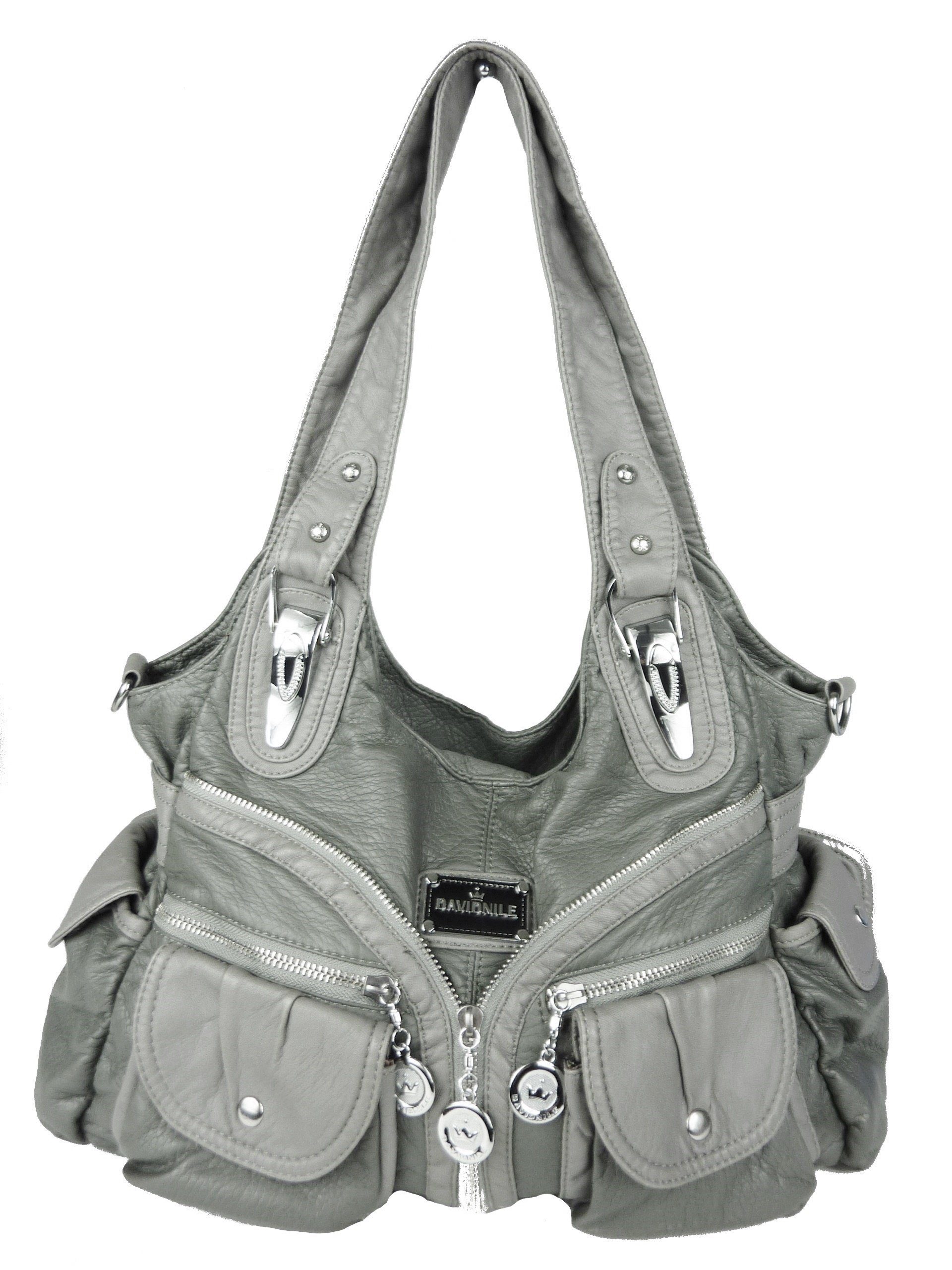 Taschen4life Schultertasche Damen Handtasche W7115 viele Fächer, washed  leather, abnehmbarer Schulterriemen, trendige Alltagstasche
