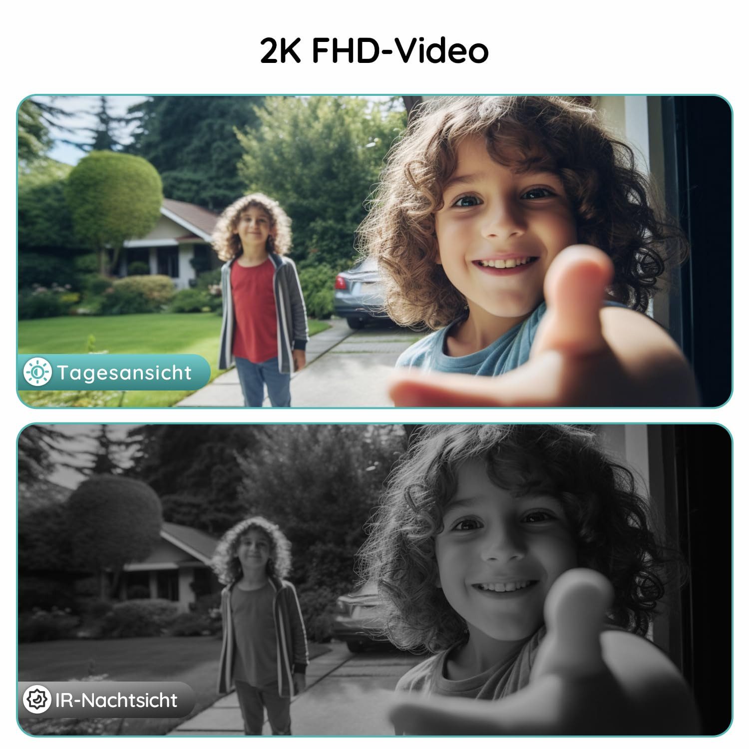 TWUFY Smart Home Türklingel WLAN Video Türsprechanlage mit HD Kamera (Außenbereich, außen, Aussen, Nachtsicht, PIR Bewegungserkennung, 2-Wege-Audio, mit Chime, 1-tlg., 166° Weitwinkel, Kabellos mit IP65, Alarm & 2,4-GHz-WLAN, Außenbereich, 2K Full HD, Color Night Vision)