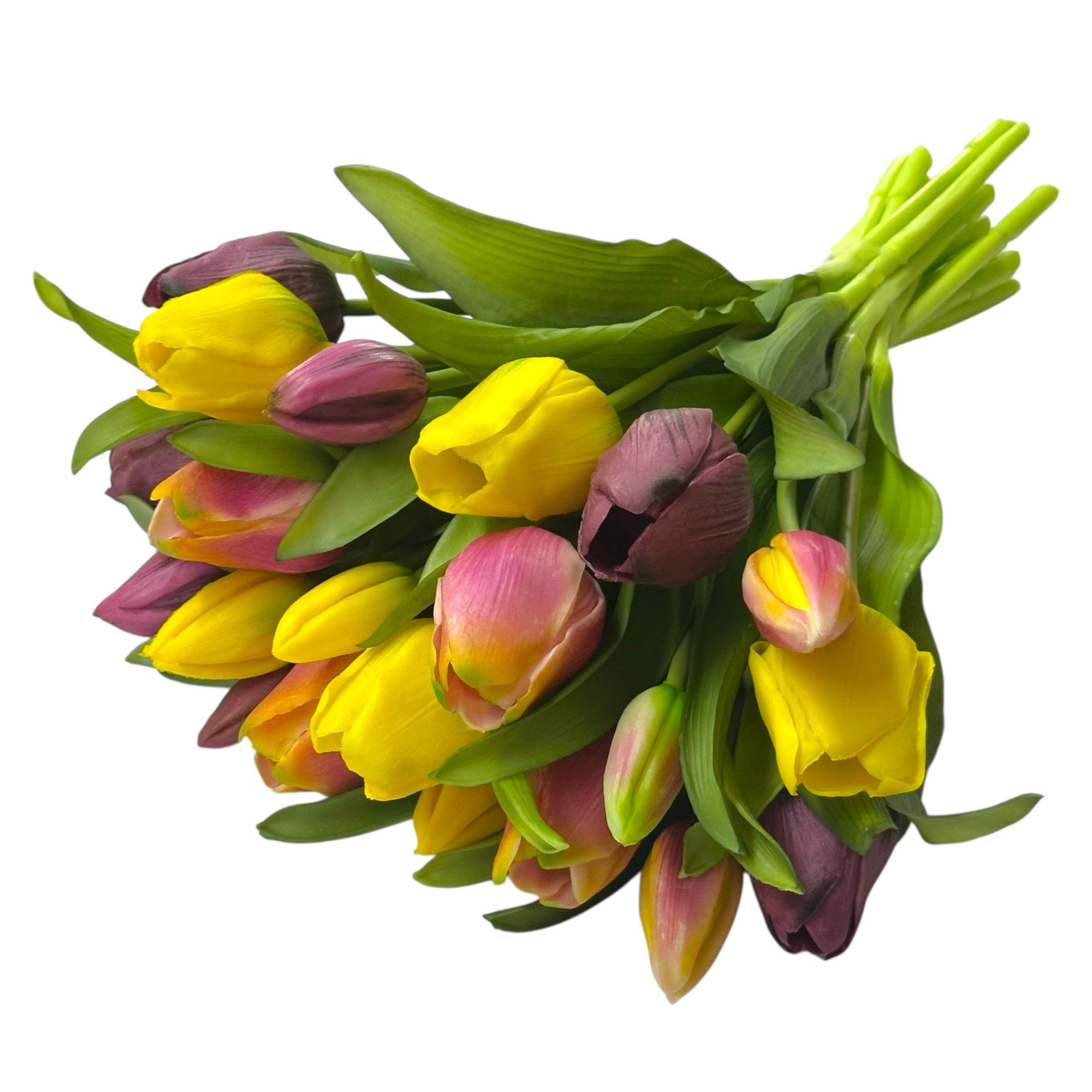 Kunsttulpe Künstlicher Tulpenstrauß 32cm. Blumenstrauß Frühling. Gelb-Burgund, naninoa GmbH, Höhe 32.00 cm