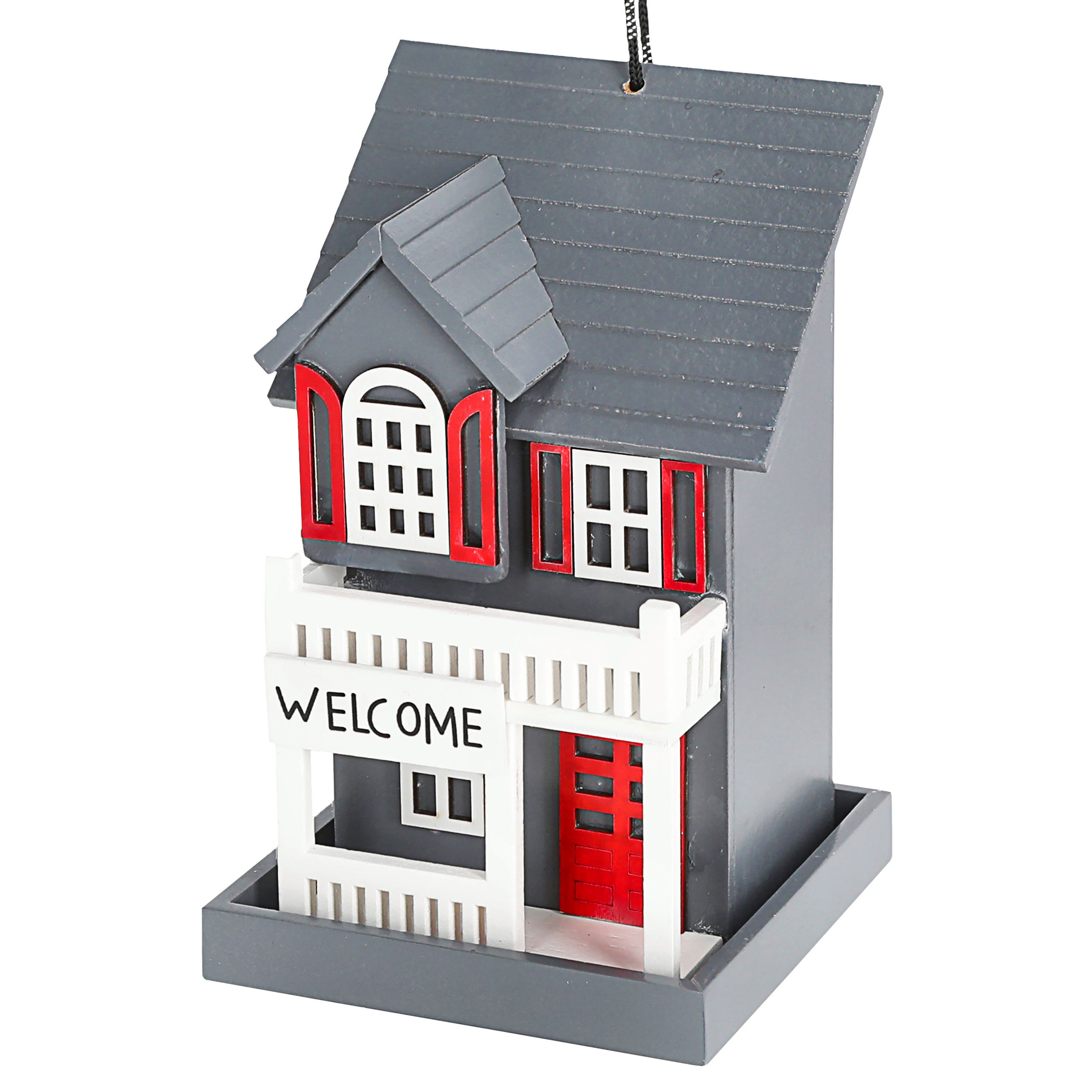 CEPEWA Vogelhaus Vogelhaus zum Aufhängen 'Welcome' 12x19cm grau rot MDF Futterstation