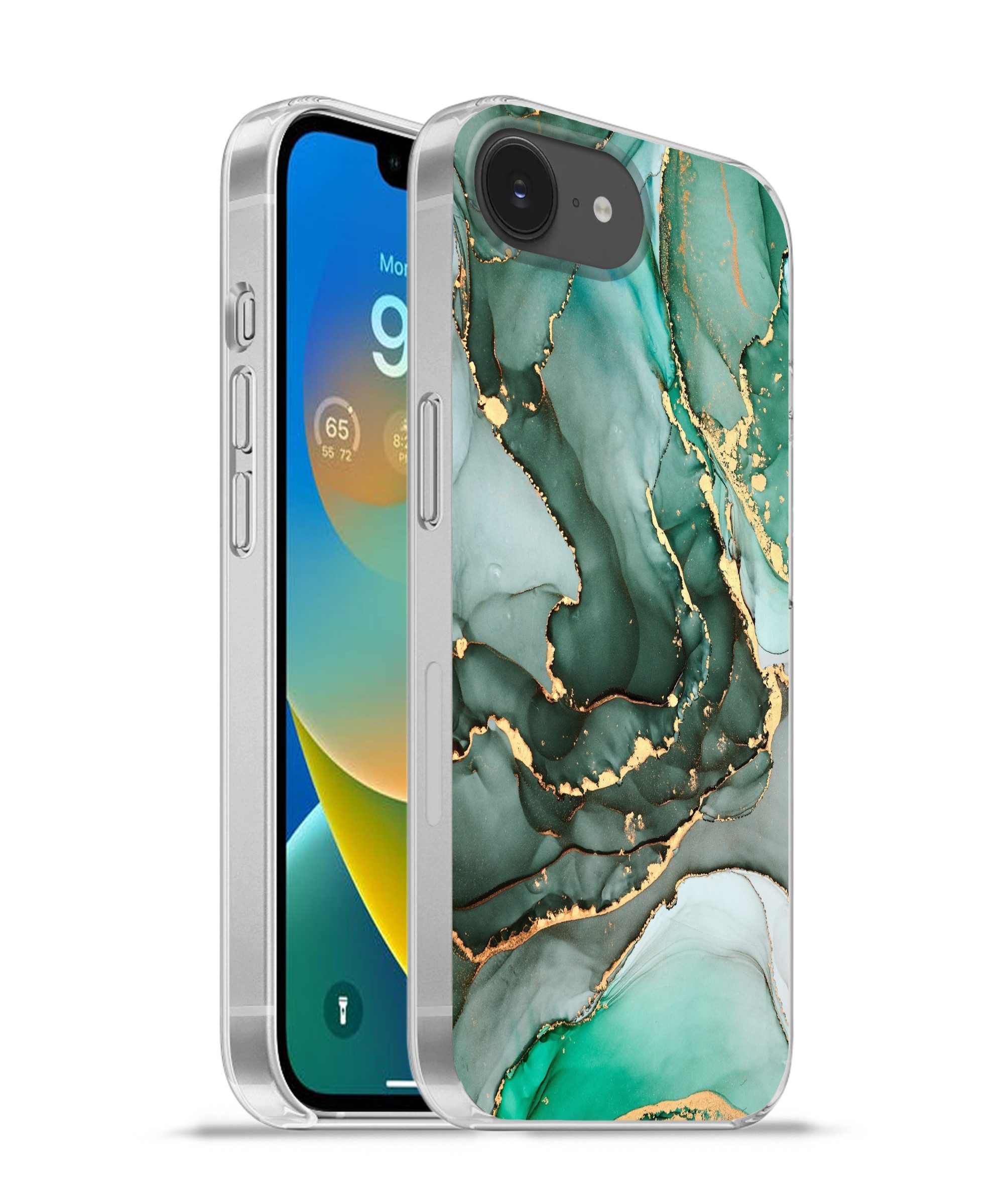 MuchoWow Handyhülle für Apple iPhone 16e Gold - Marmor - Grün - Luxus - Marmoroptik - Grau, Smartphone-Bumper, Print, Handy Schutzhülle Dünn