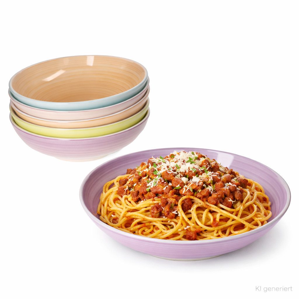 MamboCat Pastateller 6er Set Spaghettiteller Pastello buntes Steingut Pasta Salate Bowl