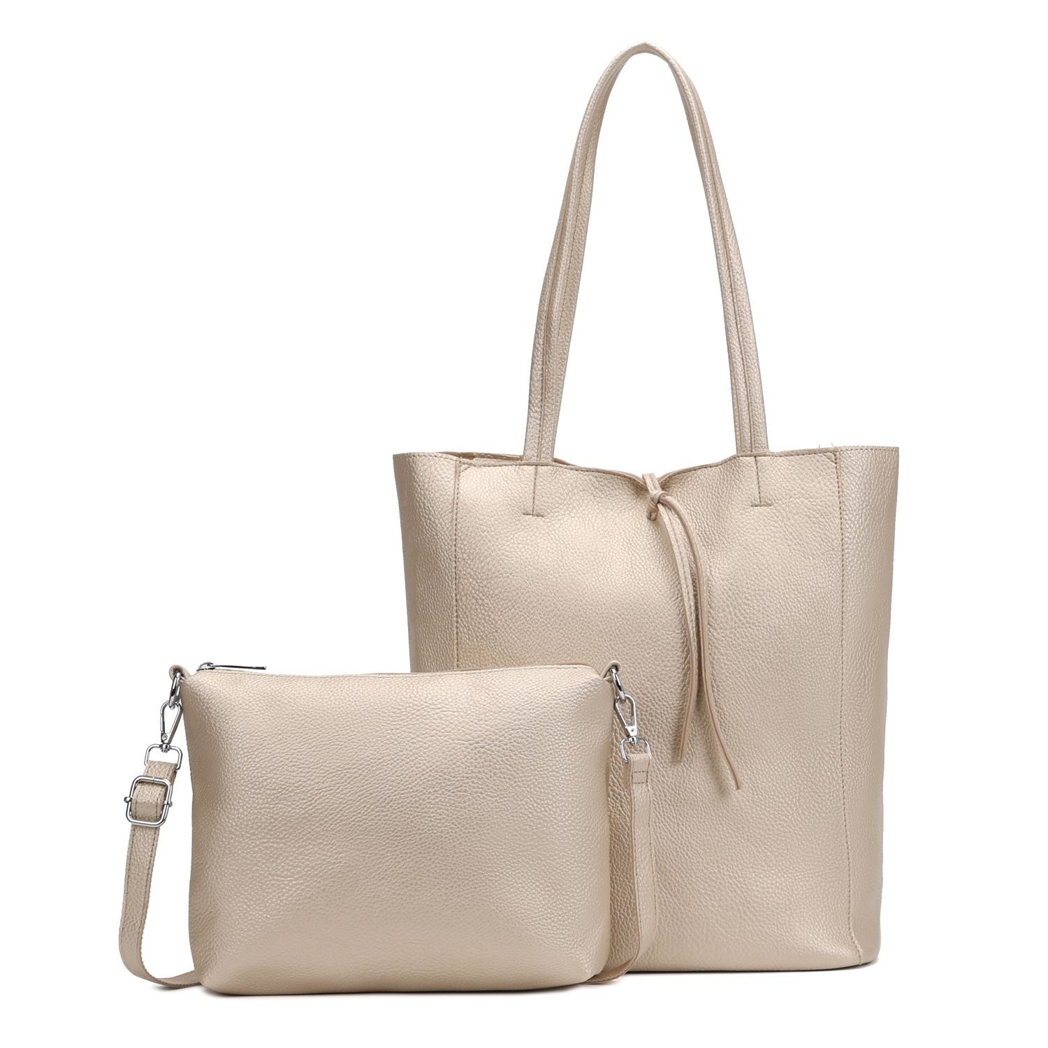 ITALYSHOP24 Schultertasche SET 2in1 Damen Tasche Umhängetasche XXL Shopper, Leichtgewicht Hobo + Crossbody Bag / Schmucktasche