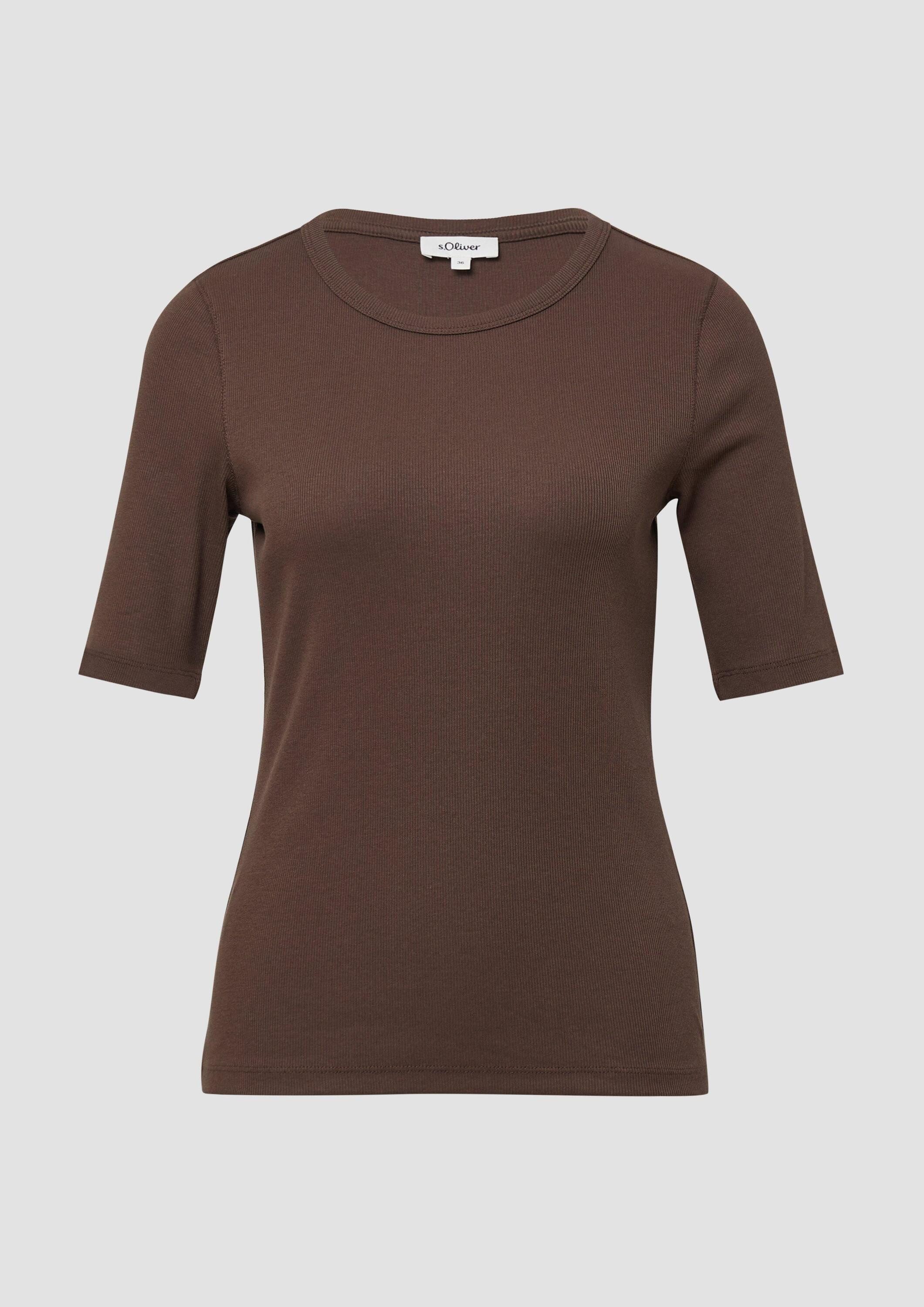 s.Oliver Kurzarmshirt T-Shirt Geripptes T-Shirt im Slim Fit aus Baumwollmix