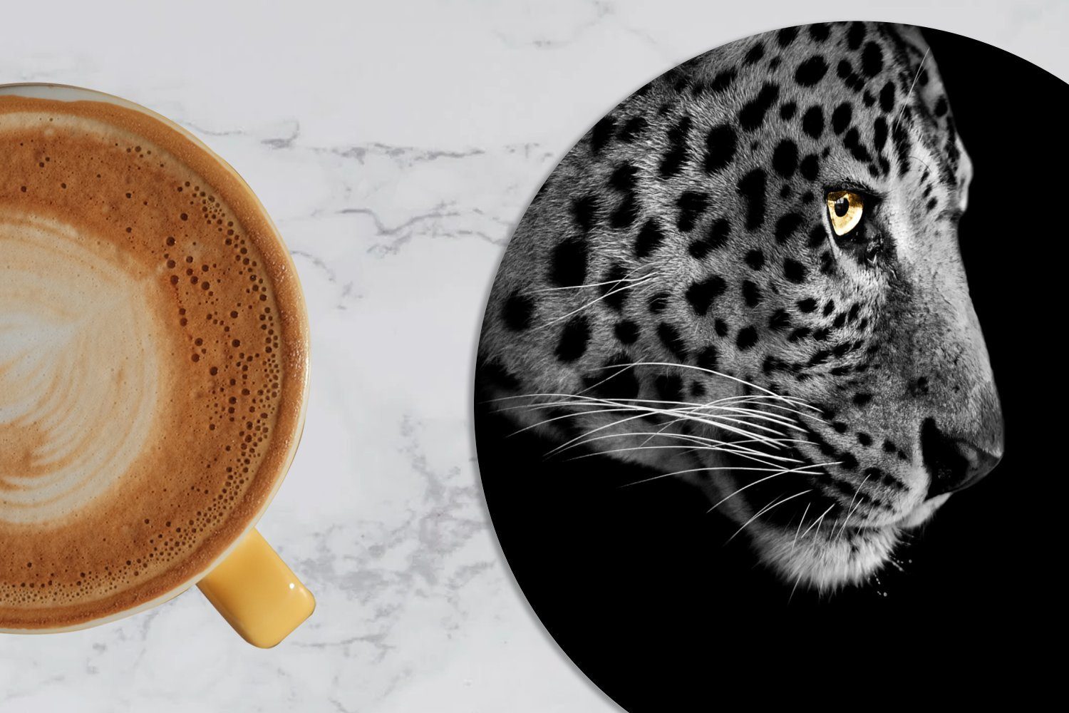 für 6-tlg., Tassenuntersetzer, Leopard Zubehör Glasuntersetzer Tasse, Schwarz Gläser, MuchoWow Korkuntersetzer, - Weiß, - Getränkeuntersetzer, Becher