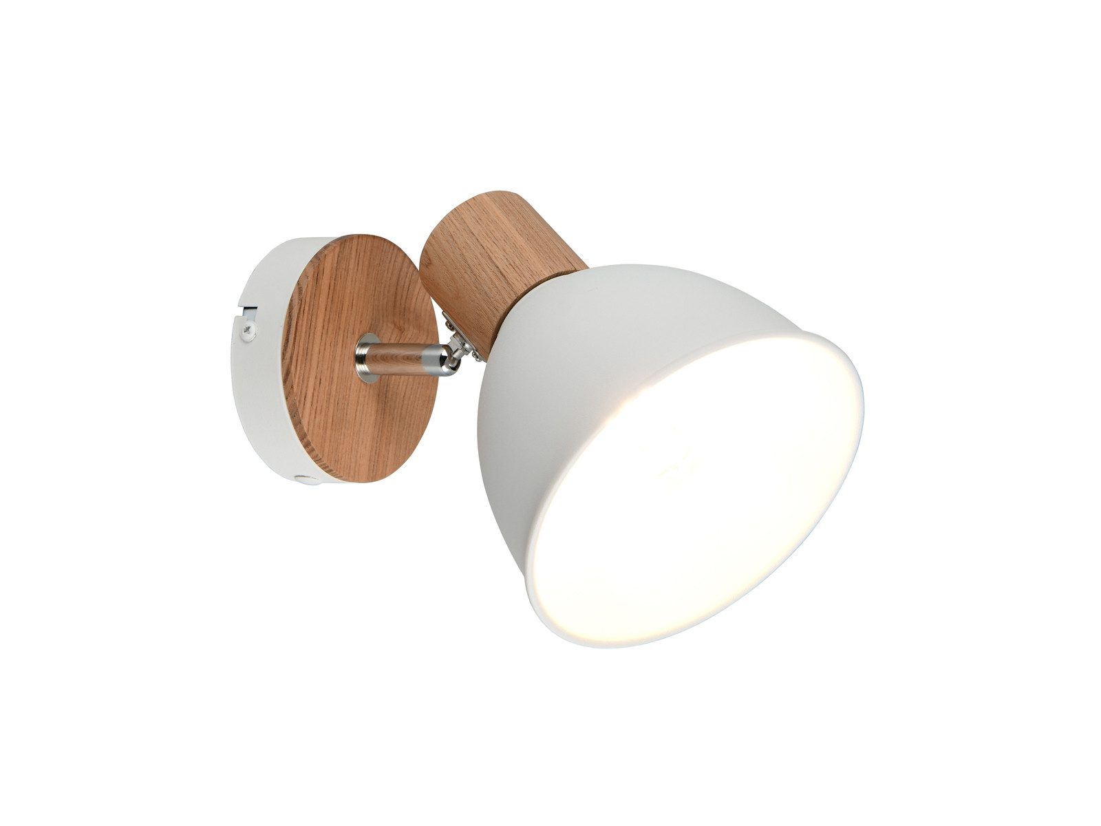 Reality Leuchten LED Wandstrahler Metall Weiß mit Holzoptik Höhe 19cm, Dimmfunktion, LED wechselbar, warmweiß, innen Wand-lampe für Jugendzimmer & Treppenhaus Strahler schwenkbar