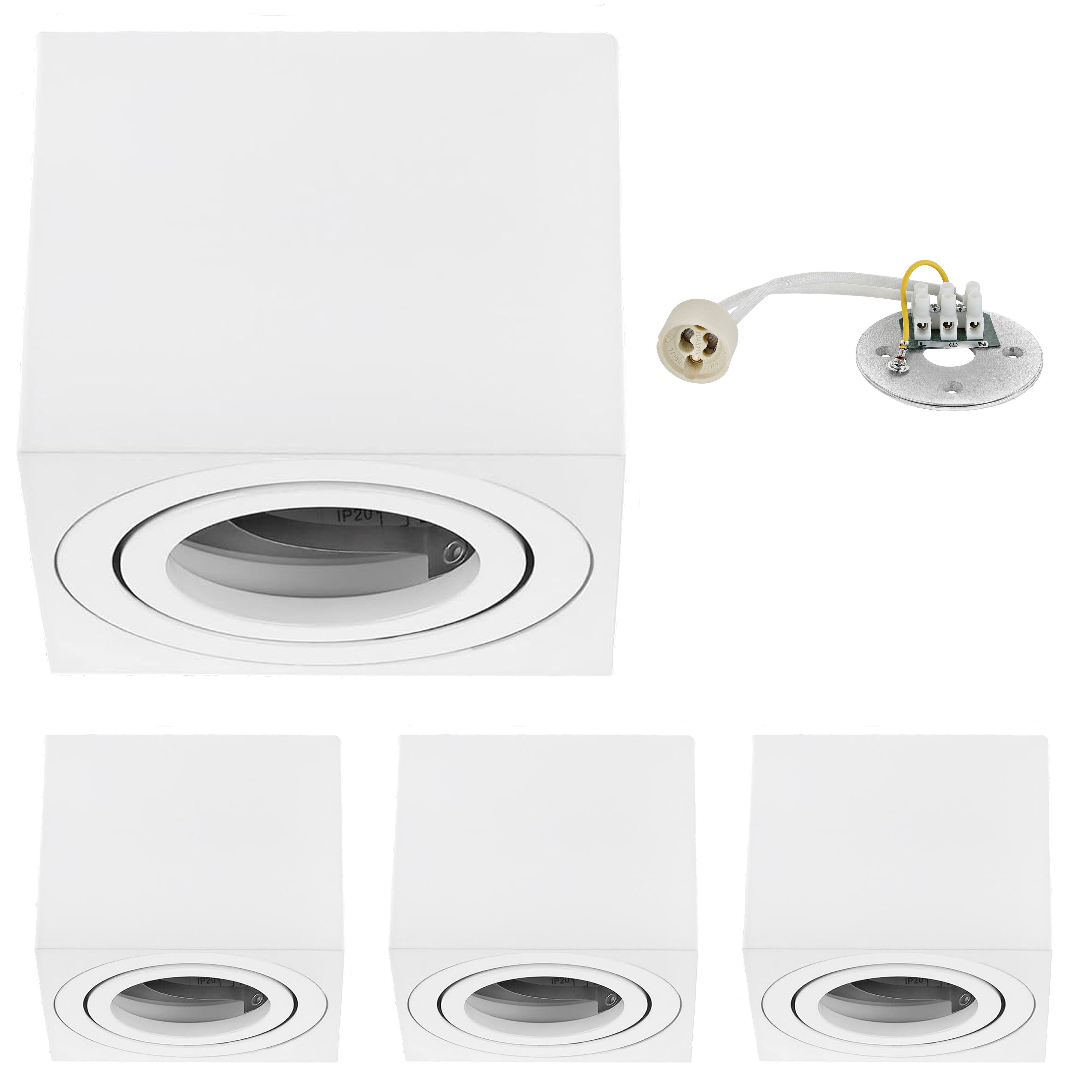Sweet LED Aufbauleuchte 4er Set flach 50 mm schwenkbar Aufbauspots eckig weiß 230 V, ohne Leuchtmittel, Schwenkbar, Flach, Aluminium