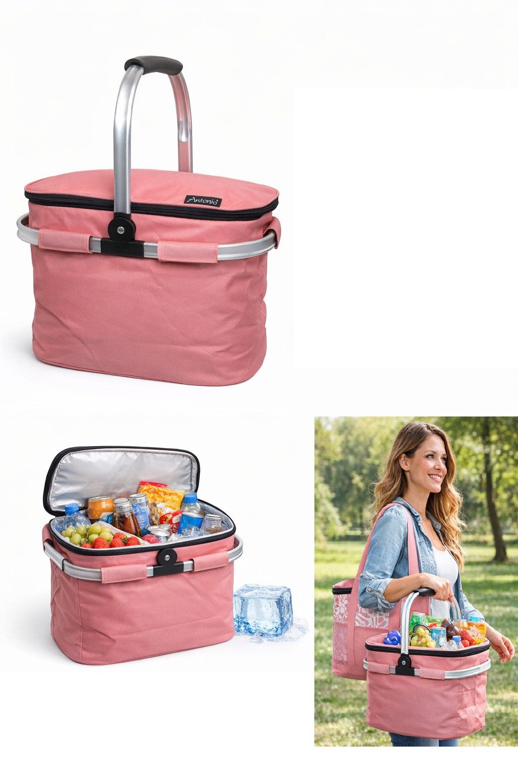 Antonio Kühltasche Antonio XXL Kühltasche "Rosa" Thermo Einkaufskorb Faltkorb Kühlkorb