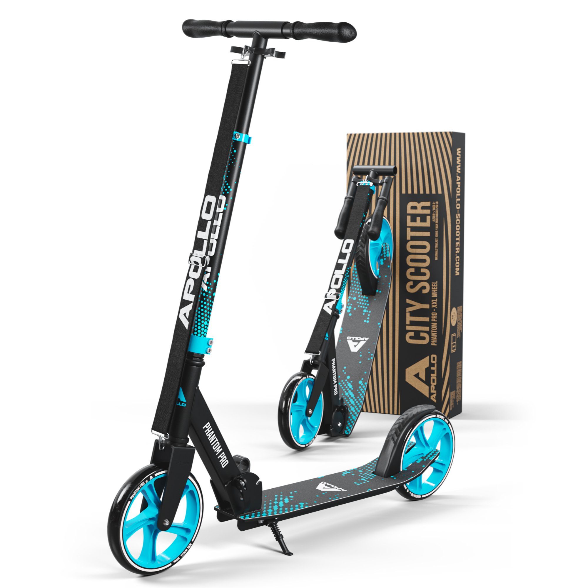 Apollo Cityroller City Scooter - Phantom Pro - Klappbarer City Roller für Kinder, Höhenverstellbar - Tretroller für Erwachsene - Roller Blau