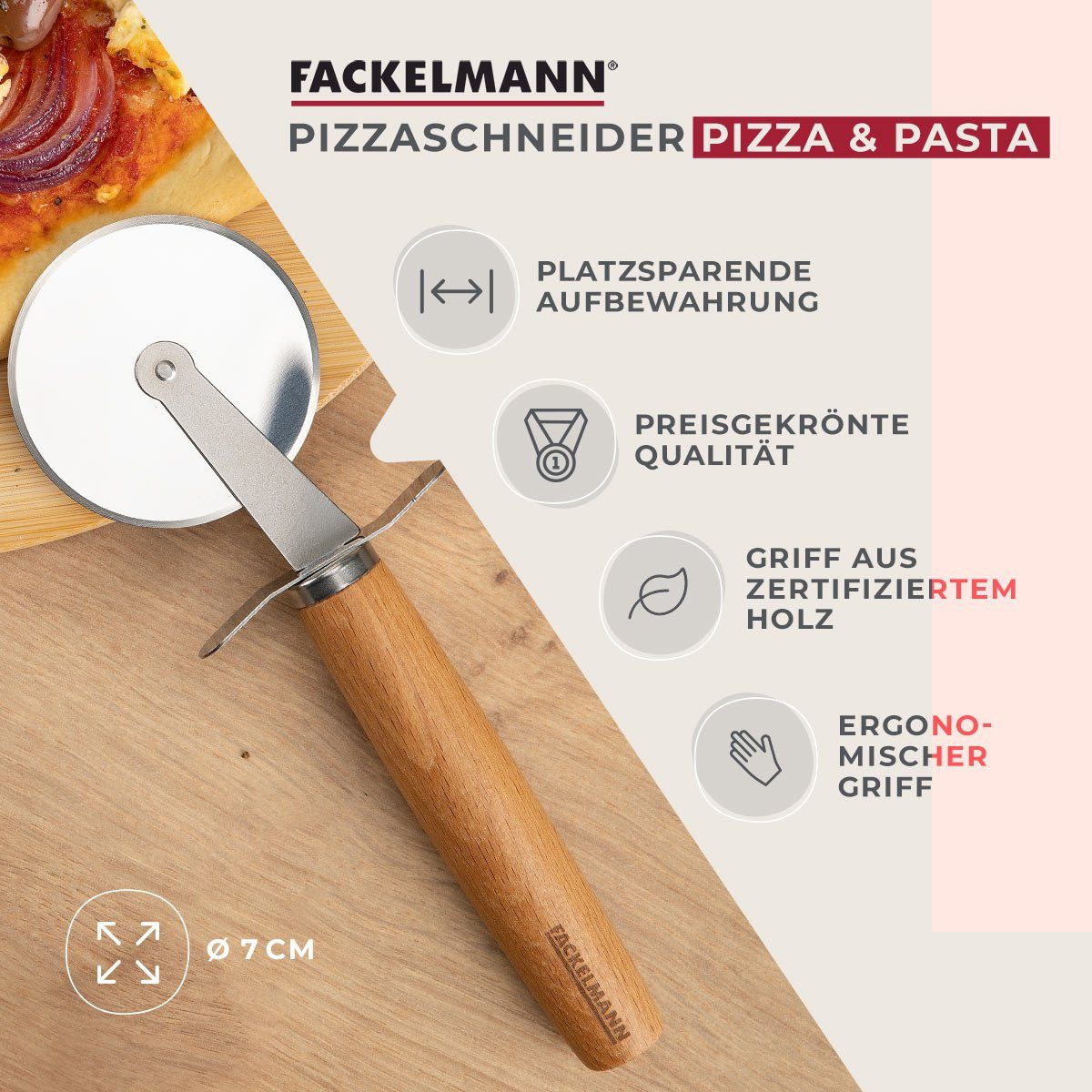 FACKELMANN Pizzaschneider Pizza Cutter, Teigrad, Flammkuchen Schneider