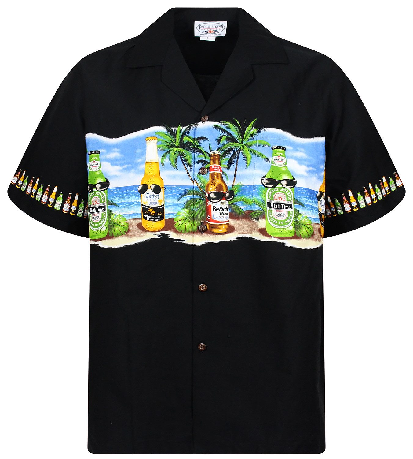Pacific Legend Hawaiihemd "Corona Brustdruck" Herren Kurzarm Kokosknöpfe Original Hawaii