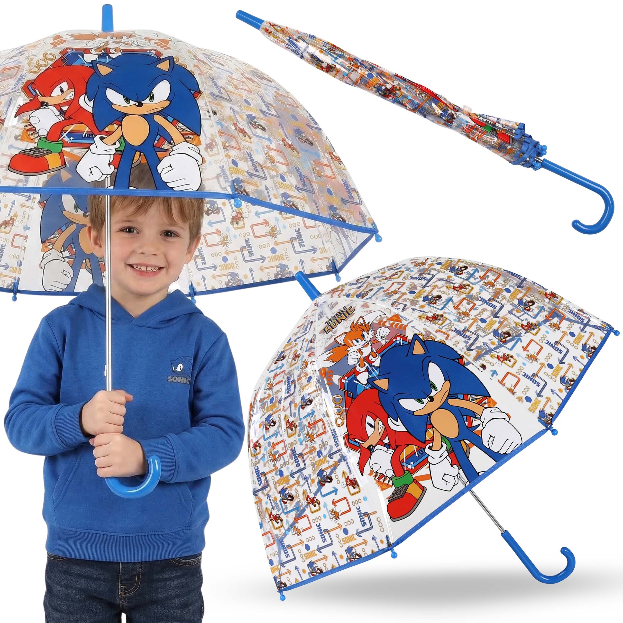 Taschenregenschirm SONIC Kinderregenschirm blau, transparent, automatisch