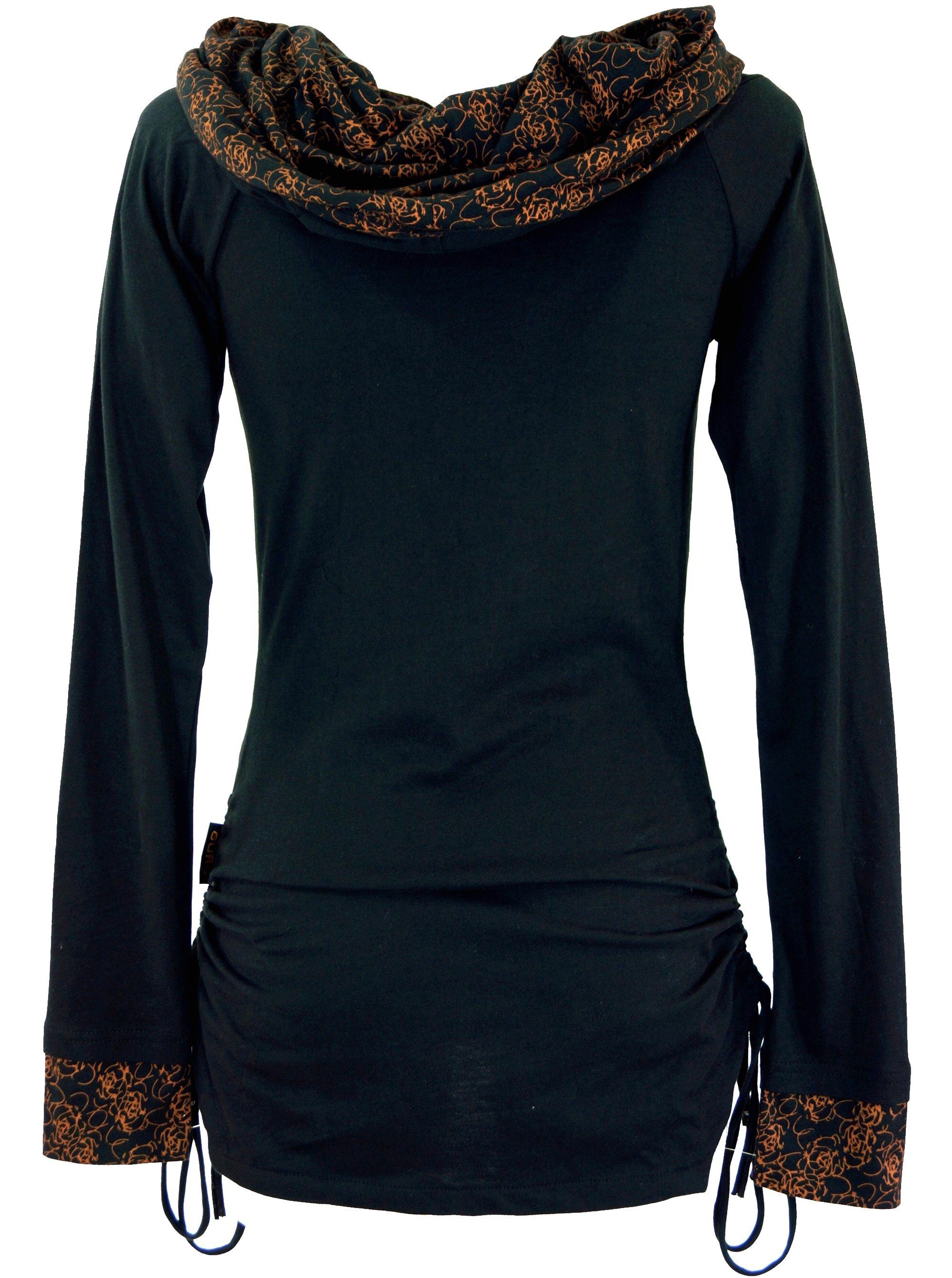 Bekleidung Longsleeve Boho aus Bio-Baumwolle, Guru-Shop Longshirt Shirt.. alternative schwarz/orange