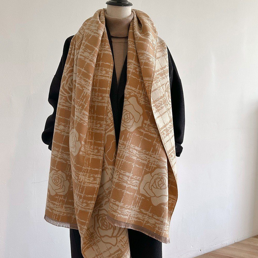 vidaXL Modeschal Modeschal Damen Schal, Weicher Kamelien-Schal mit Fransen 180*65cm Khaki