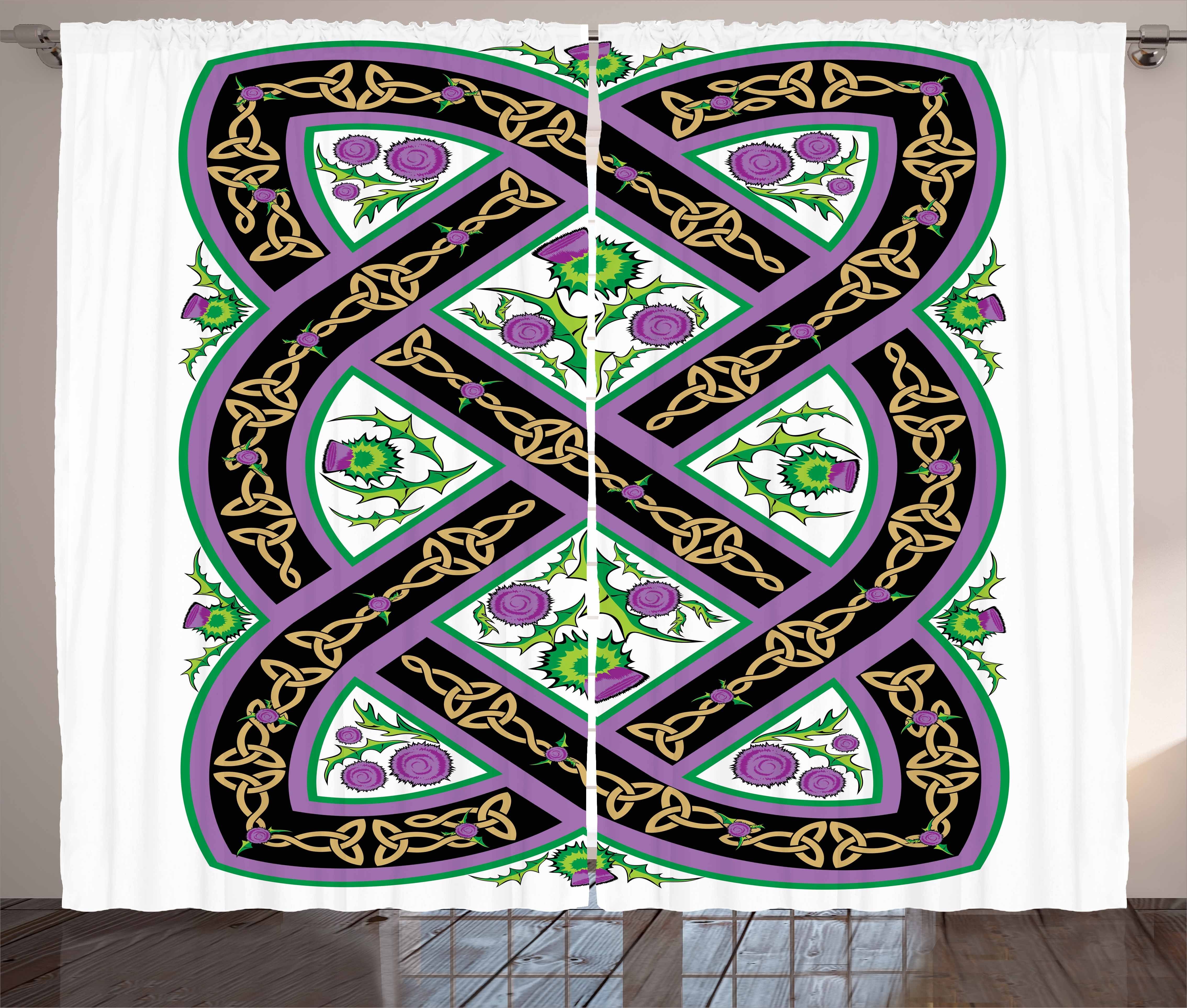 Gardine Schlafzimmer Kräuselband Vorhang mit Schlaufen und Haken, Abakuhaus, Schottland Celtic Ornamental Motif