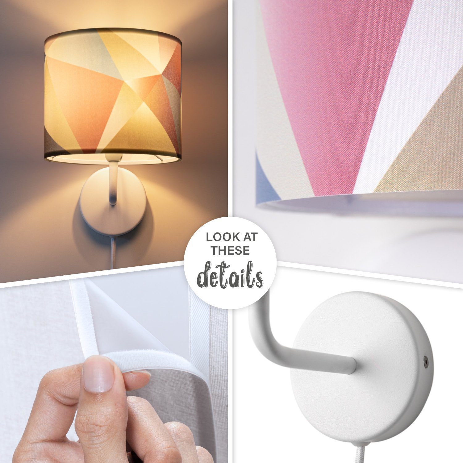 Pastell Wohnzimmer Wandleuchte Lampe Flur Paco Stecker integriert, Kabel LED fest Home 309, E14 âˆ…18cm Kosy 3m Deko