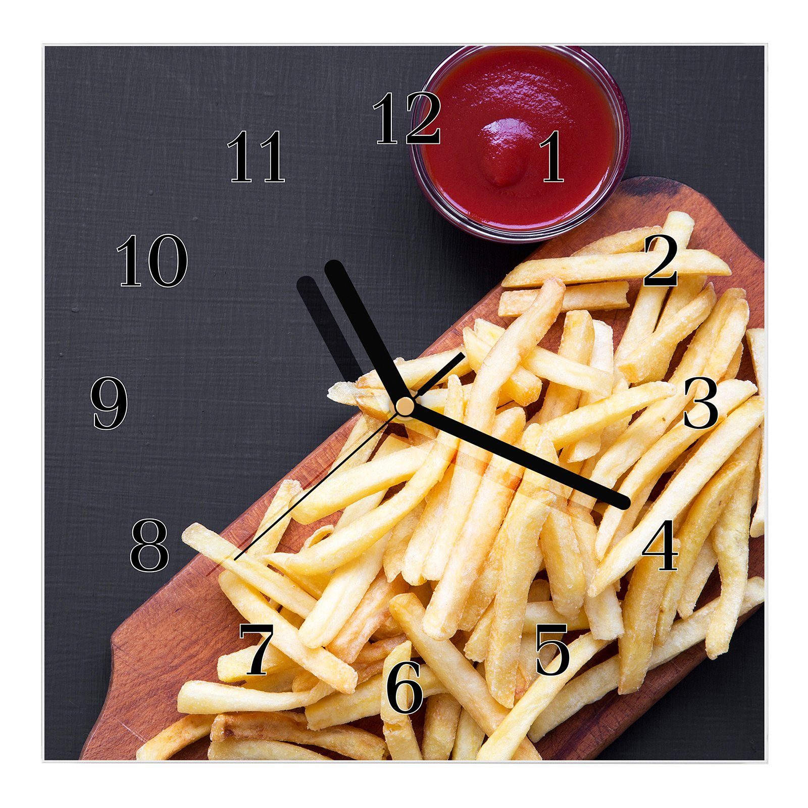 Wanduhr Wanduhr 30 Ketchup Motiv mit Glasuhr Pommes x Wandkunst cm 30 und Größe Primedeco