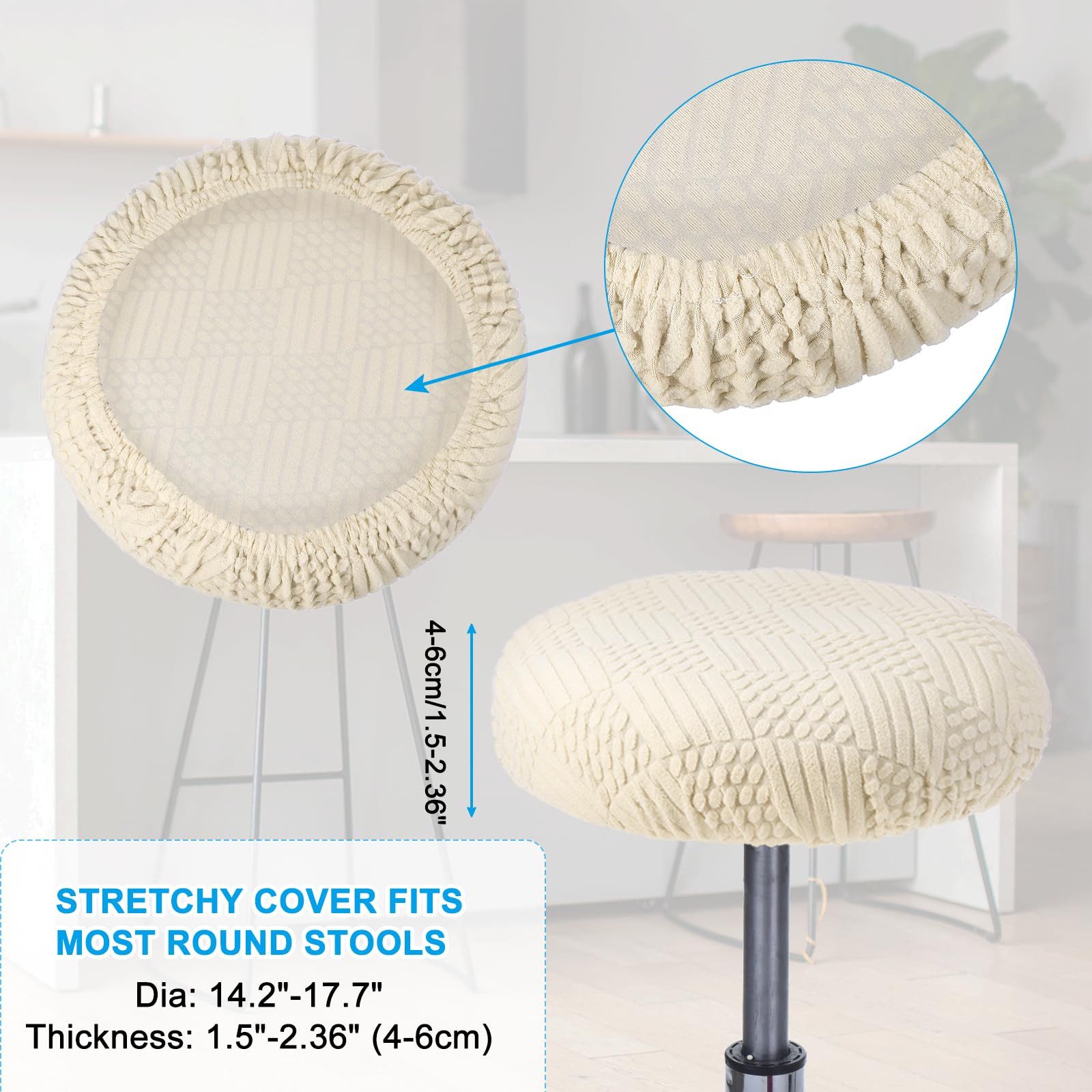 Agger Stuhlhusse Hockerbezug Rund Barhockerbezug Stuhlbezug Stretch,Stuhlüberzug, elastischer Sitzbezug, geeignet für runde Sitzflächen von 28–40 cm – Bild 3 von 5