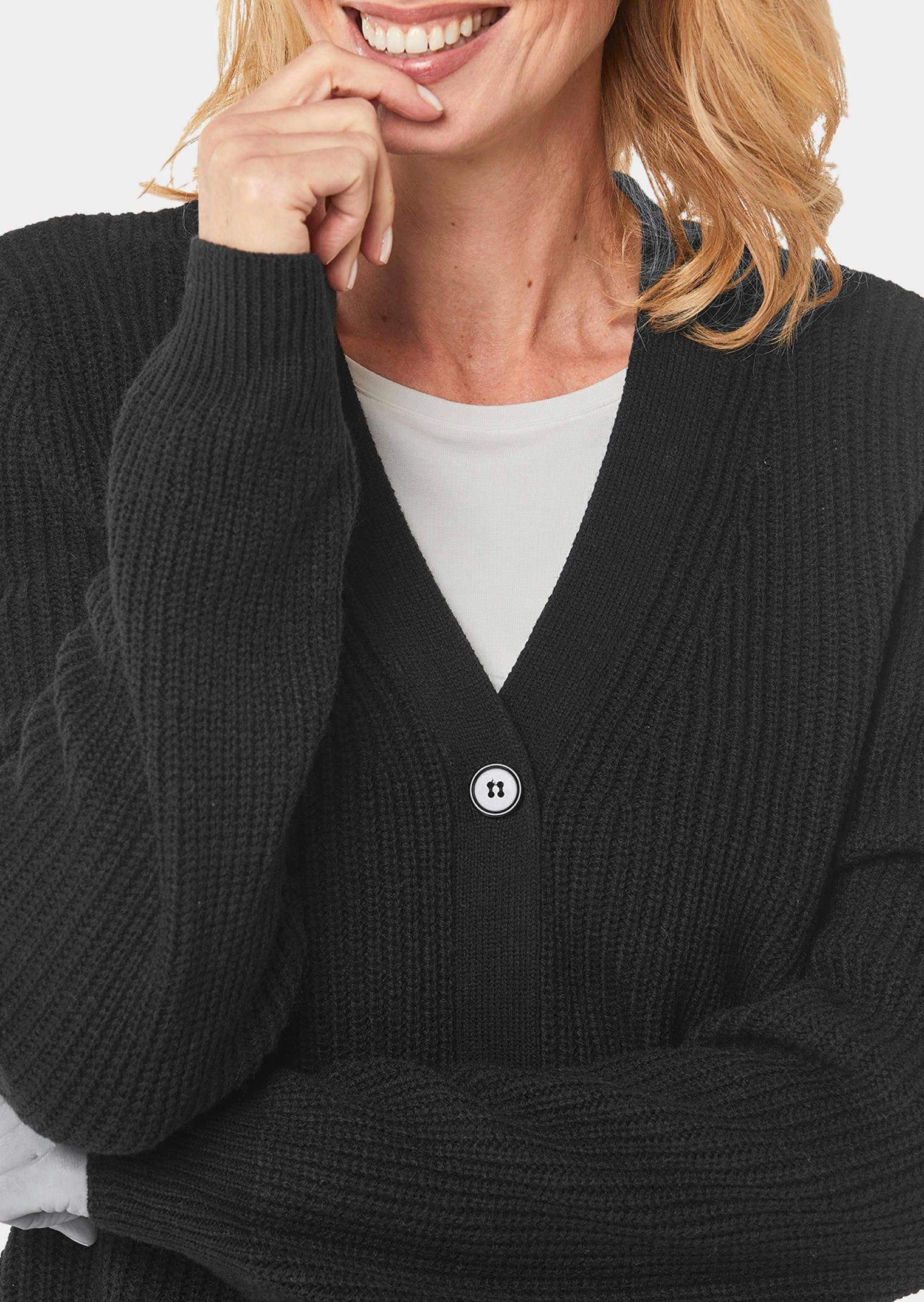 GOLDNER Strickjacke Elegante Strickjacke mit V-Ausschnitt Kurzjacke mit Rippstruktur, Knopfleiste und Langarm