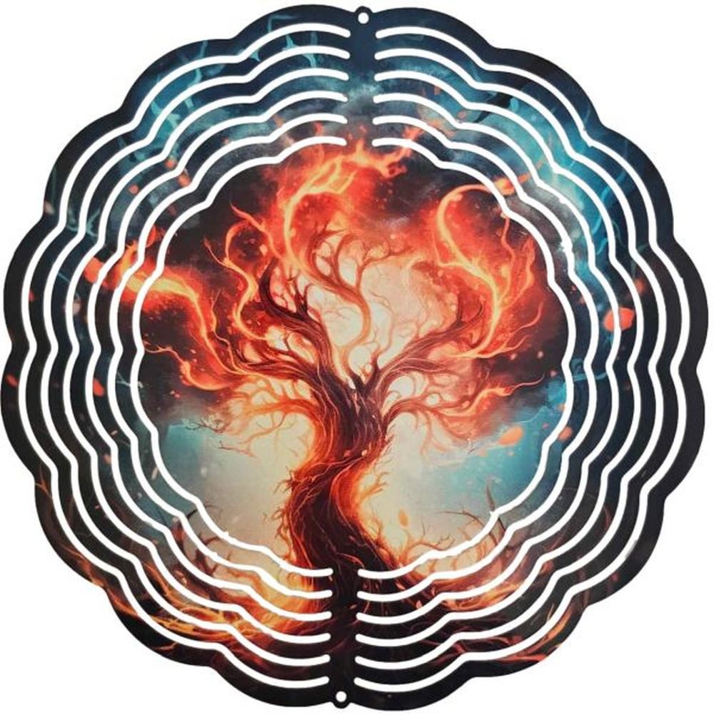 Ladreas Windspiel Edelstahl 3D Windspiel Windspinner 20cm Baum Feuer WI270