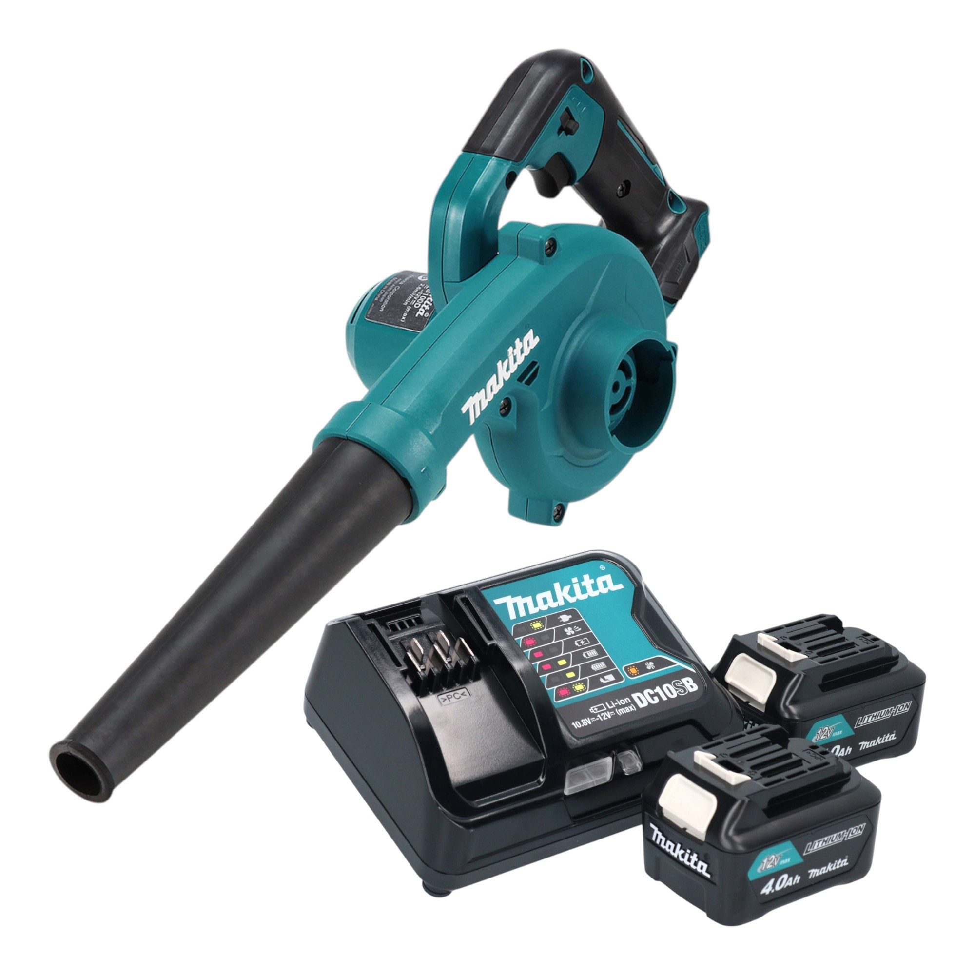 Makita Akku-Laubbläser UB 100 DSM Akku Gebläse 12 V max. + 2x Akku 4,0 Ah + Ladegerät