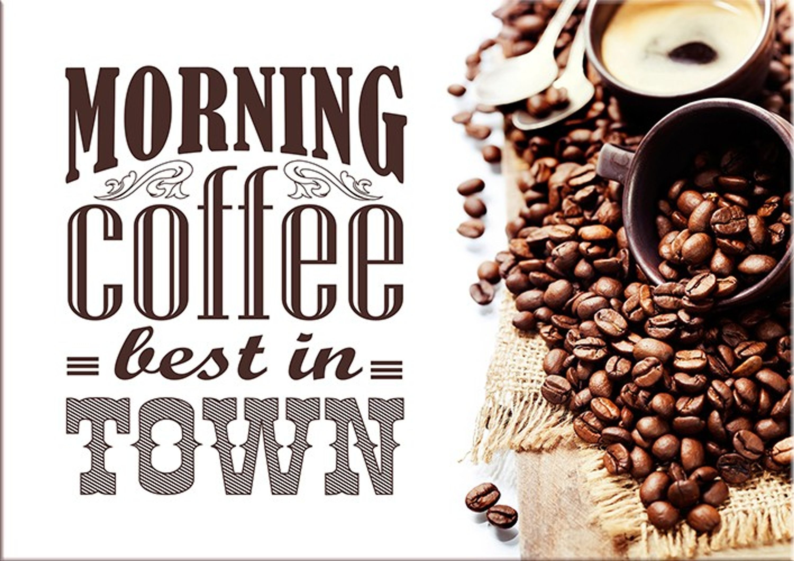 artissimo Deco-Panel Bild 30x20 cm Querformat / Küchenbild klein / modern vintage, Spruch Küche: Morning Coffee in Braun Beige
