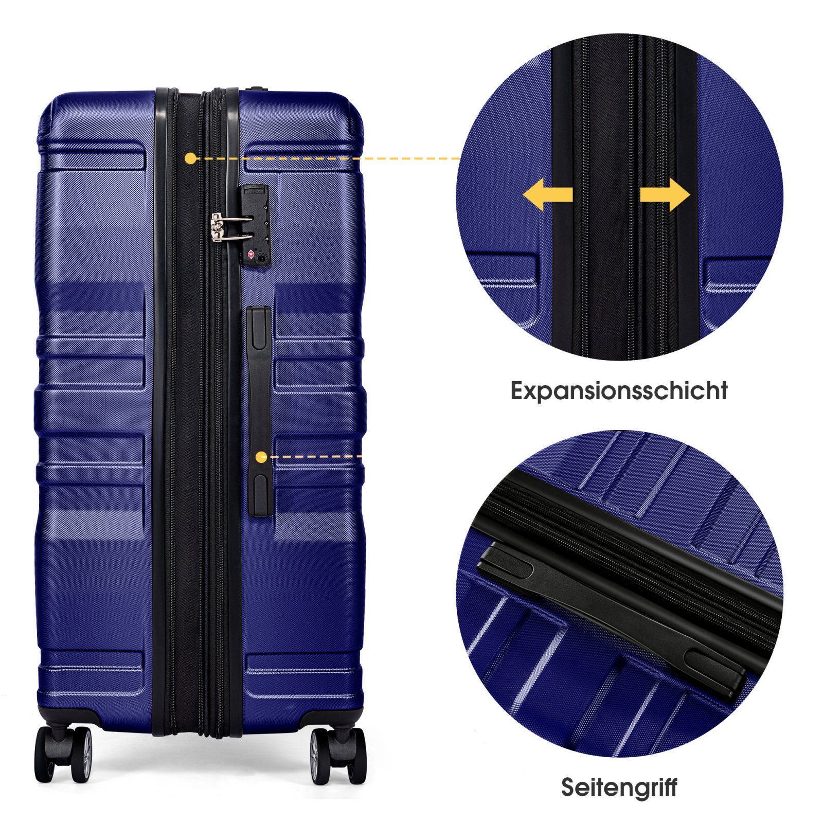 SEEZSSA Handgepäckkoffer Hartschalen-Handgepäck mit Universalrad Blau Koffer Trolleyset TSA-Schloss
