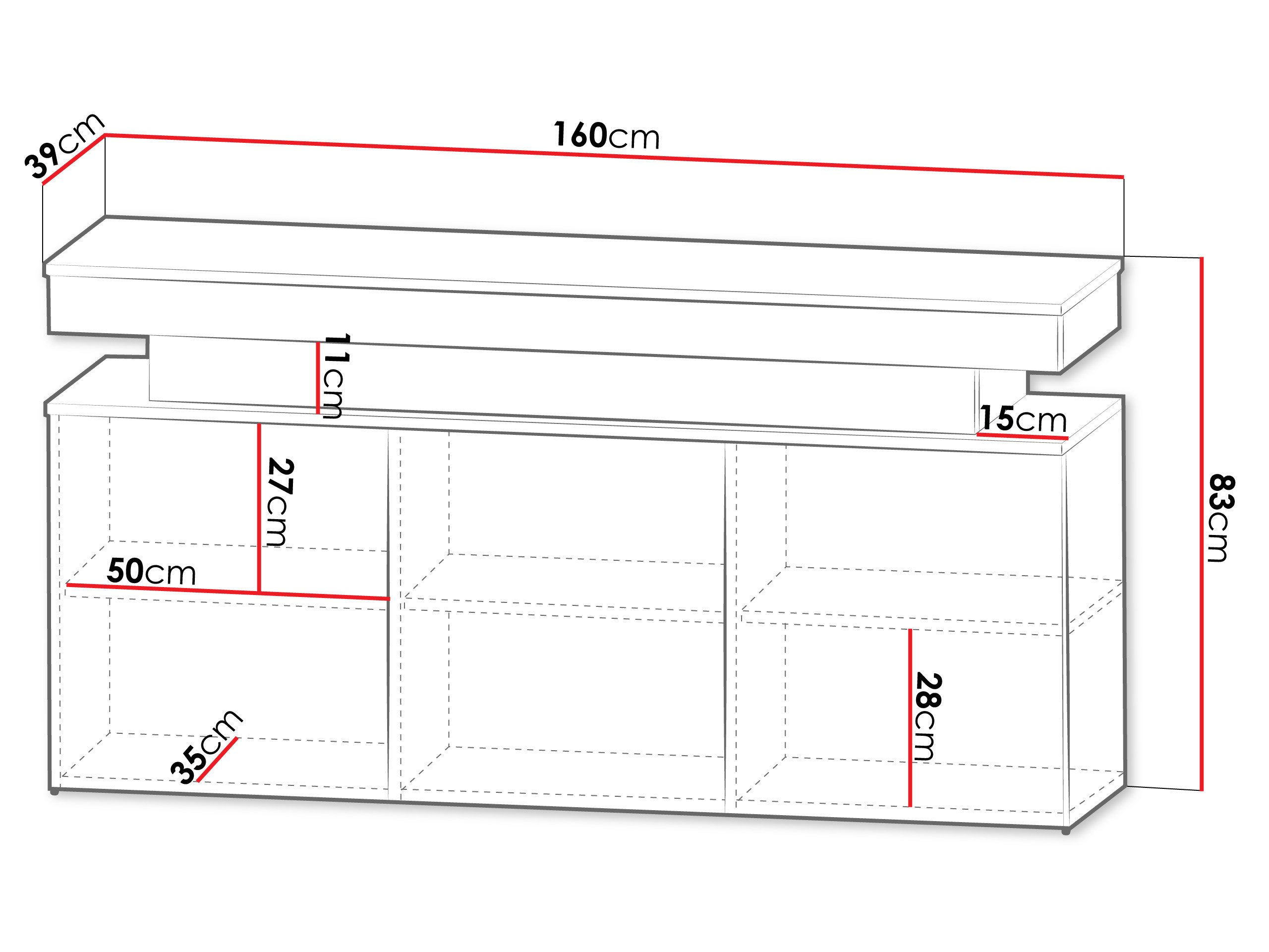 MIRJAN24 Kommode Glossa Bis 3D 160 (mit drei Drehtüren), Weißer LED-Beleuchtung – Bild 4 von 5