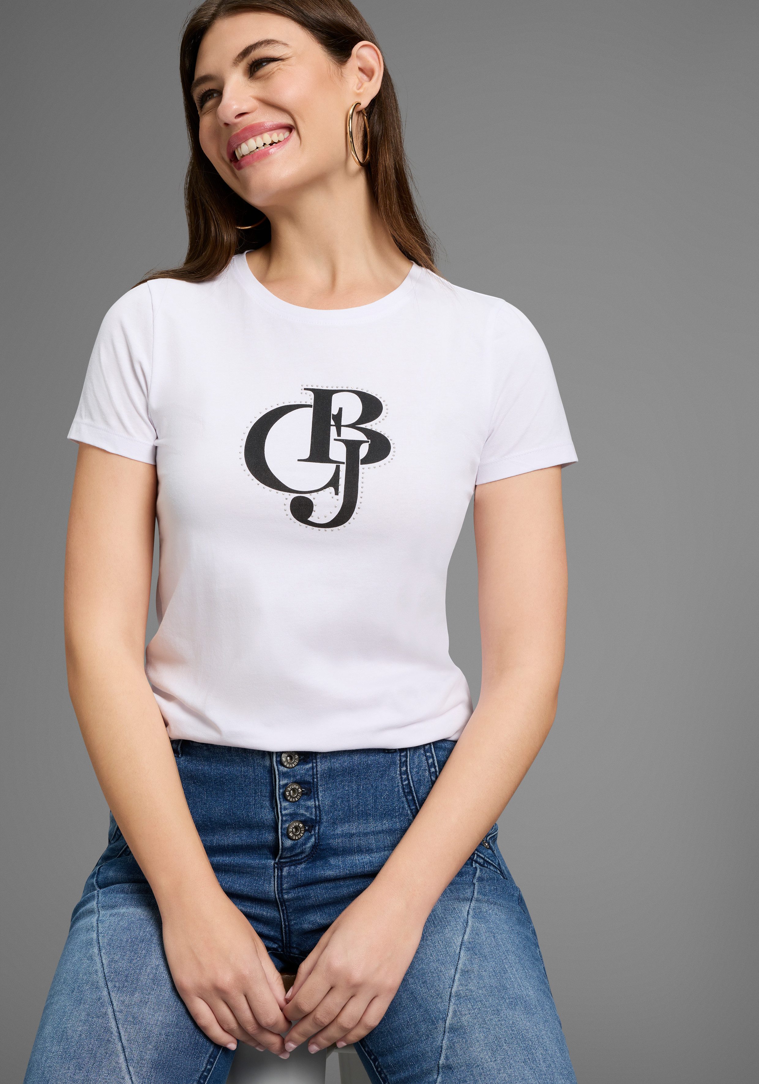 Bruno Banani T-Shirt mit Logo-Print und Glitzersteinen - NEUE KOLLEKTION günstig online kaufen