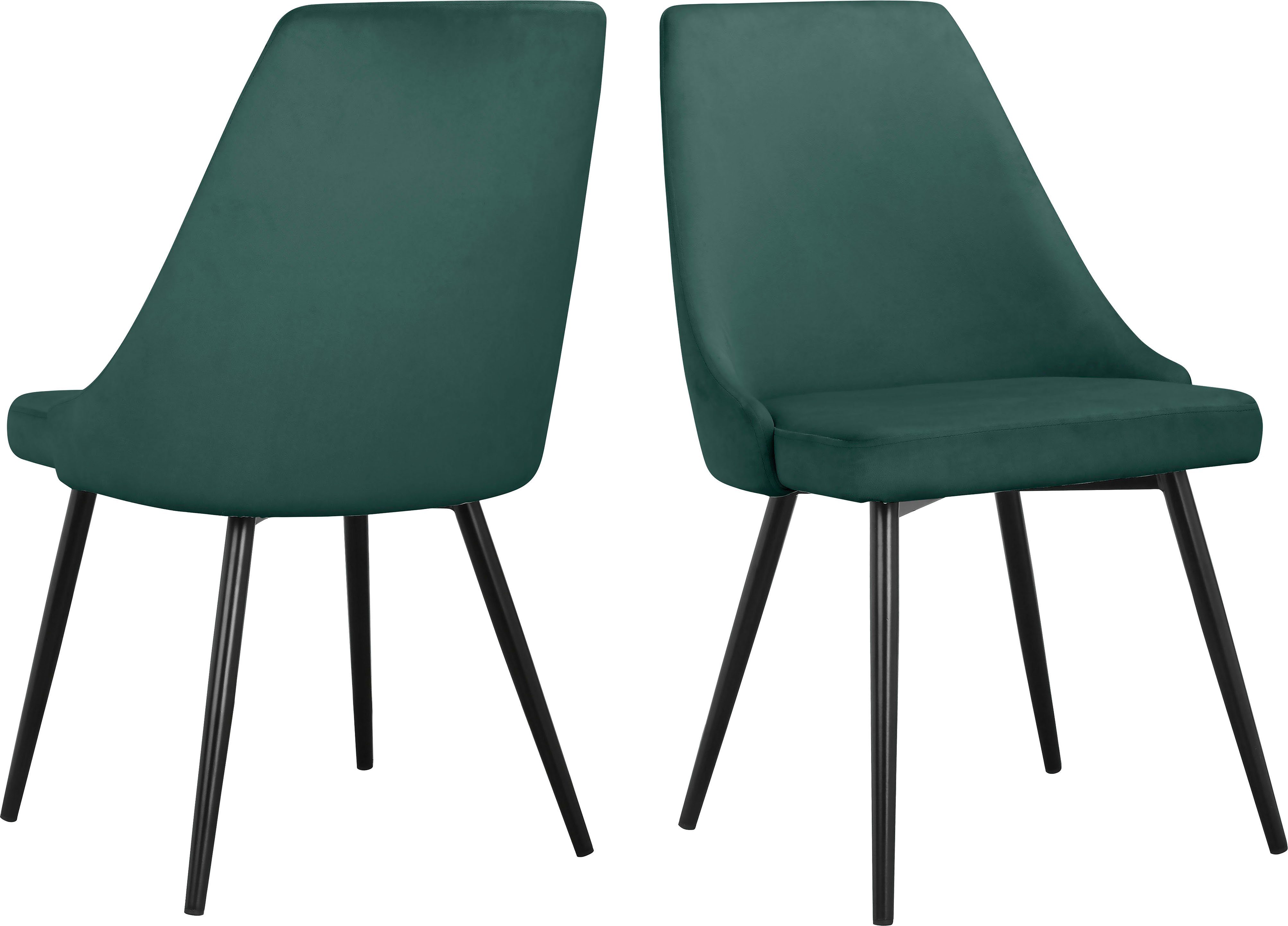 INOSIGN Esszimmerstuhl Malio (Set, 2 St), eleganter Stuhl mit Rücken und Sitzpolster und schwarzen Metallbeinen dunkelgrün | dunkelgrün