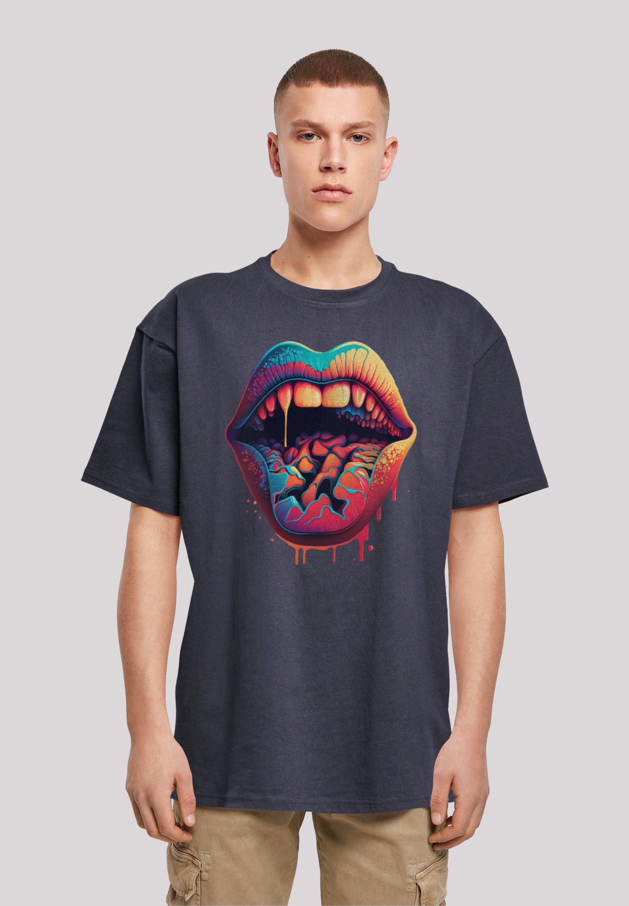F4NT4STIC T-Shirt Drooling Lips OVERSIZE navy Print TEE
