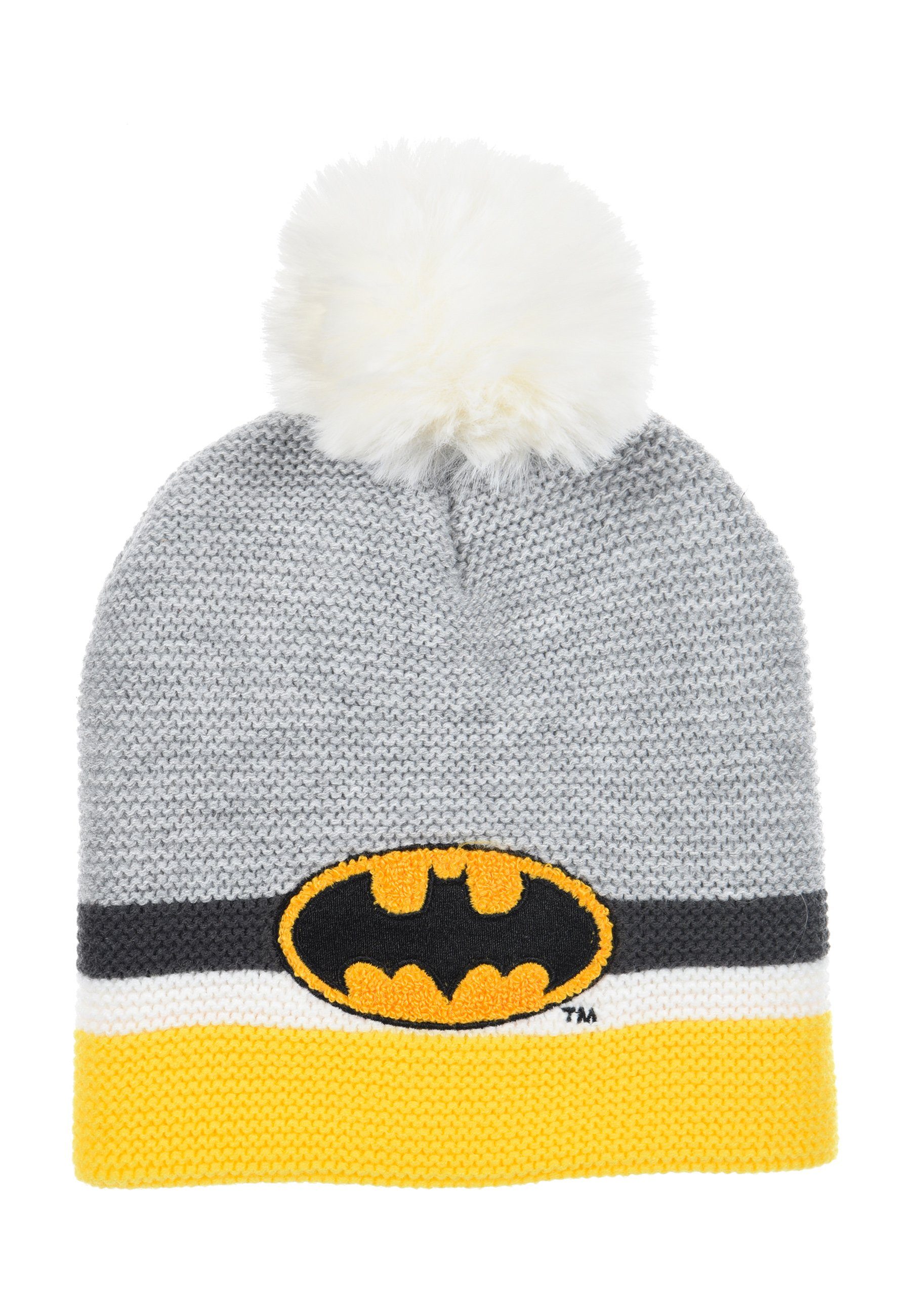 Batman Bommelmütze Kinder Jungen Strickmützte Winter-Bommel-Mütze Grau