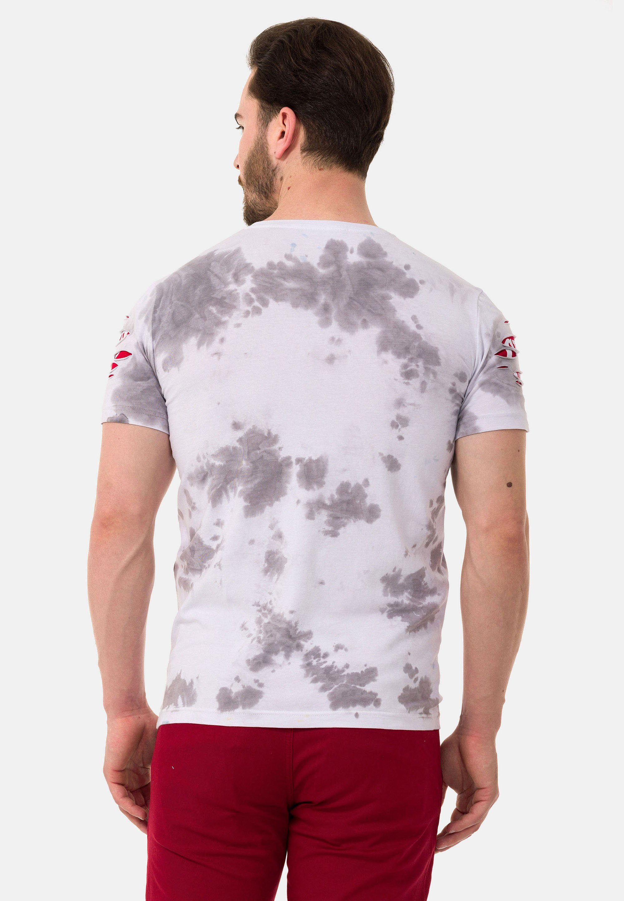 Markenprint & weiß T-Shirt mit Cipo großem Baxx