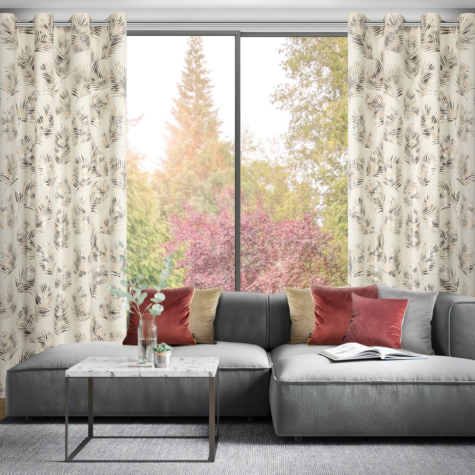 Eurofirany Vorhang Velvet Vorhänge mit goldenem Blättermuster, Velours Vorhang, Glamour, Blätter Muster, pflanzliche Motive – Bild 2 von 5