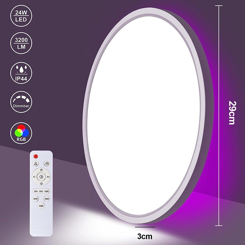 Rosnek LED Deckenleuchte Ø29CM, CCT, 24W, dimmbar, Fernbedienung, für Schla günstig online kaufen