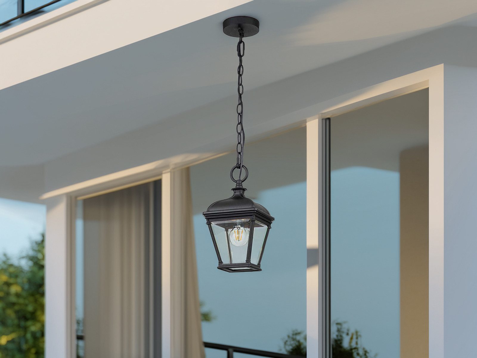 Elstead LIGHTING LED Außen-Deckenleuchte, LED wechselbar, Warmweiß, Landhausstil Ketten-Laterne hängend mit Klarglas Lampenschirm Ø 18cm