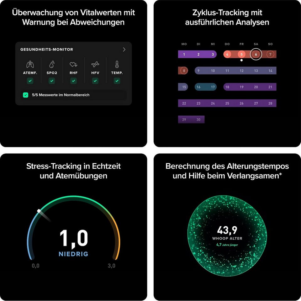 WHOOP Fitness-Tracker 5.0/MG Aktivitätstracker – inkl. 12 monatige Mitgliedschaft (mit Schlaf-, Erholungs- und Stressanalyse, personalisiertes Coaching), 24/7 Gesundheits- und Fitness-Tracking PEAK