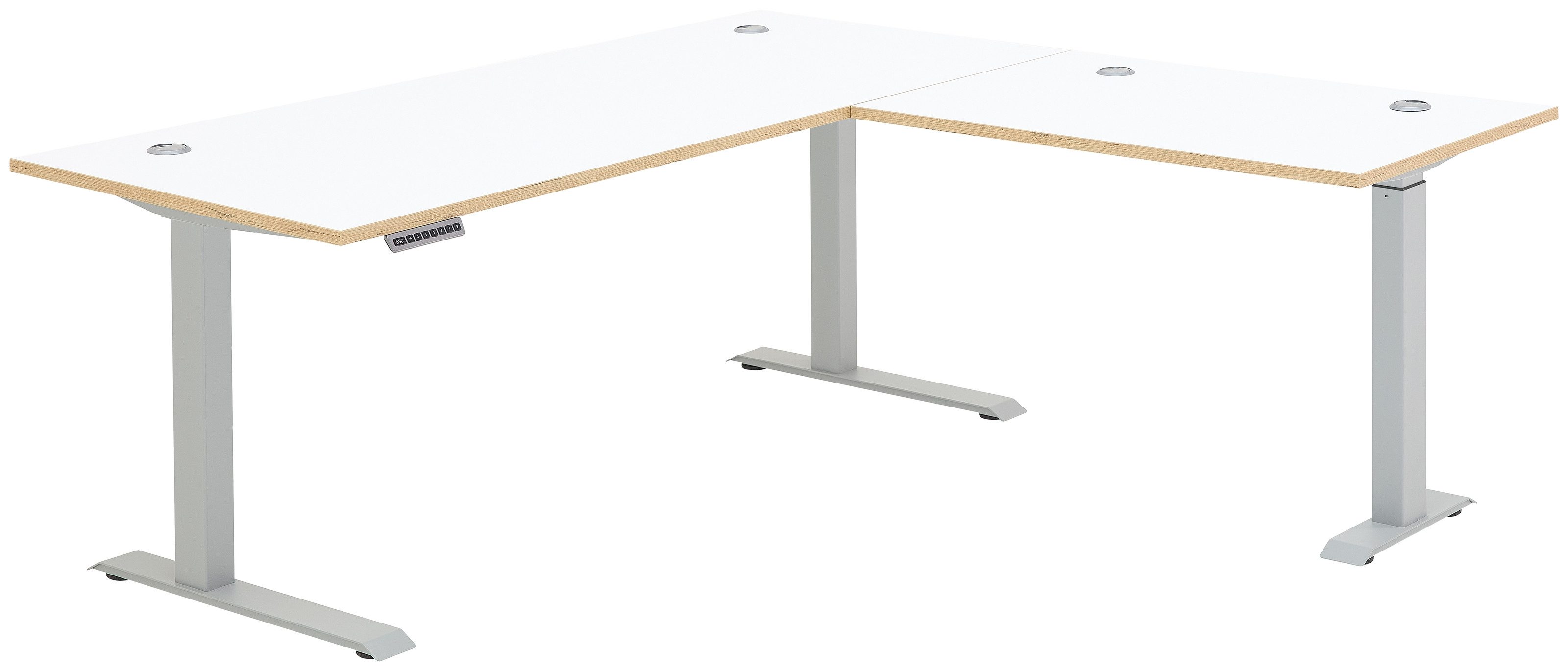 freiraum Eckschreibtisch Memphis, höhenverstellbar, weiß / Artisan / silber - 185x64/129x177 (BxHxT)