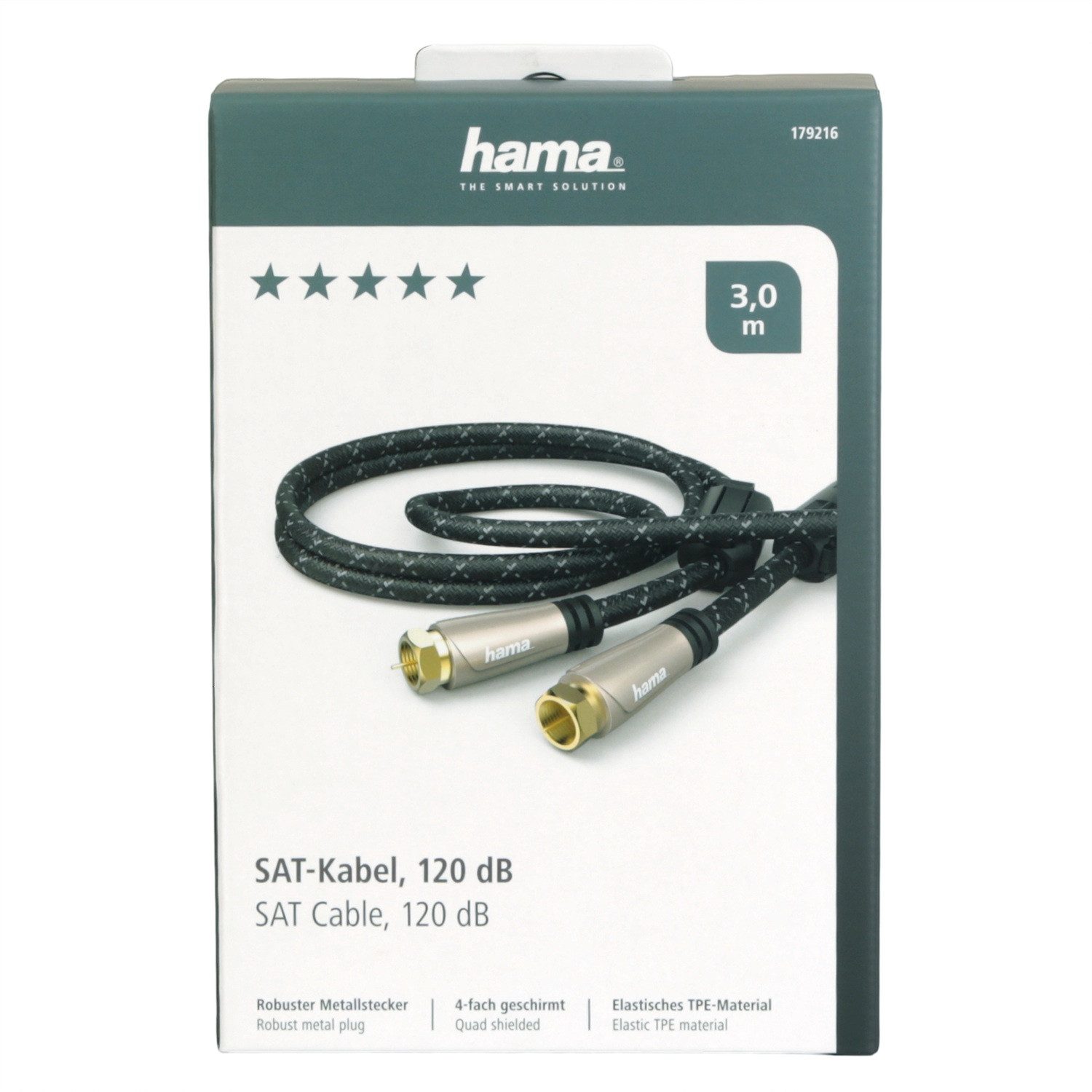 Hama 3m Sat-Kabel 120dB 8K 4K HD TV Antennen-Kabel Video-Kabel, F-Stecker, Kein (300 cm), Ultra-HD UHD HDR+ HDR 120db Koax-Kabel Koaxial-Kabel F-Stecker