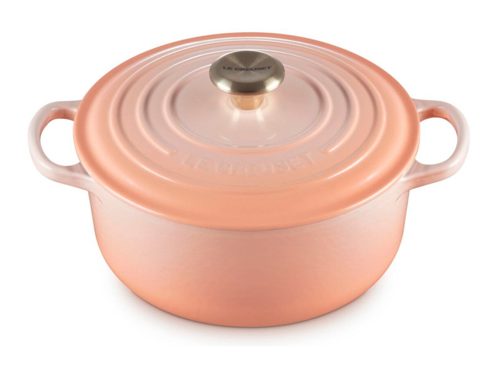 LE CREUSET Bräter Bräter Signature rund mit Goldknopf pêche 20cm, Emailliertes Gusseisen