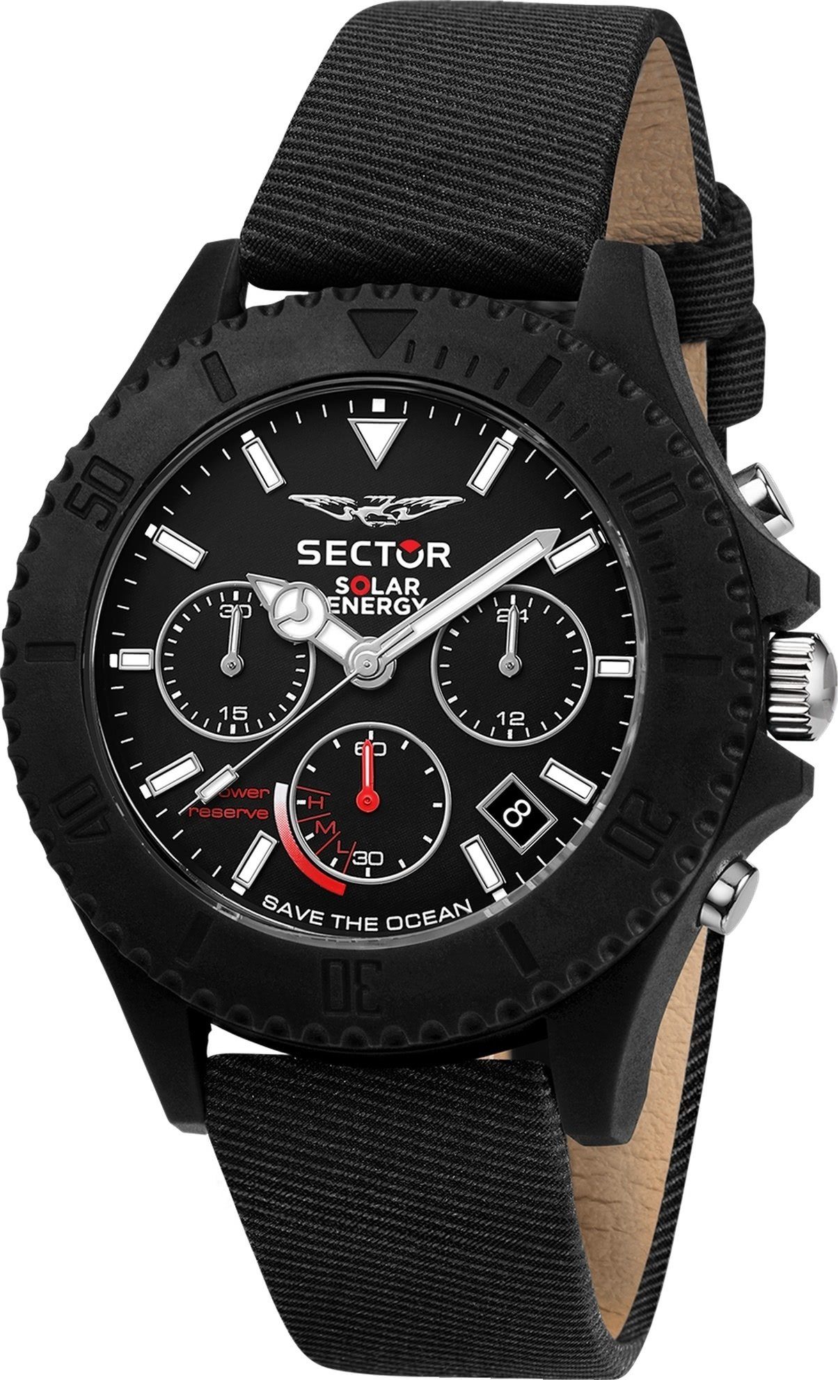 Sector Chronograph Sector Herren Armbanduhr Chrono Leder, Herren Armbanduhr rund, groß (41,2x37mm), Lederband schwarz, Elegant