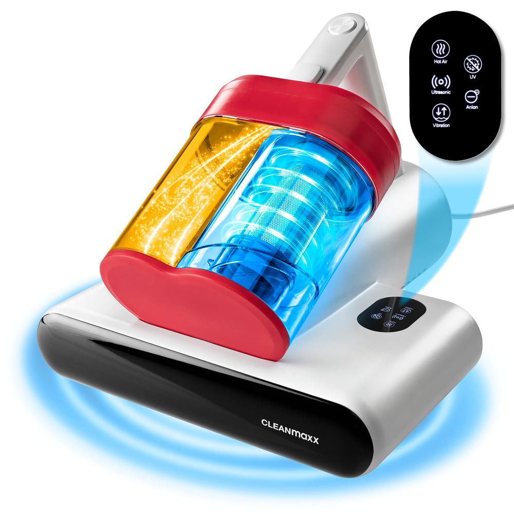 CLEANmaxx Matratzenreinigungsgerät Milbensauger Rotation mit UV-C-Licht & HEPA-Filter für Allergiker, 400 W, beutellos, Handstaubsauger für Matratzen, Ultraschall- & Wärmefunktion