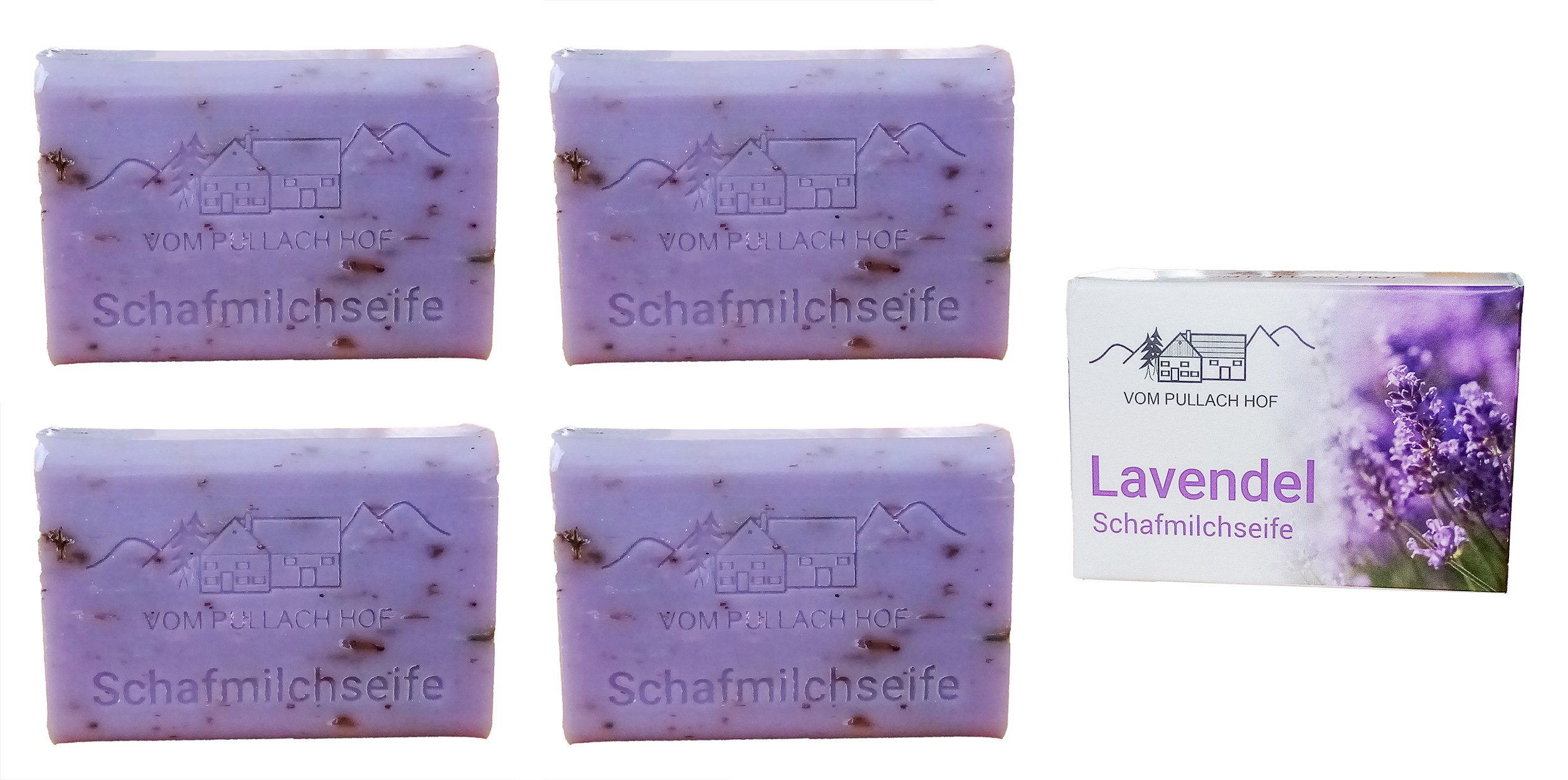 vom Pullach Hof Handseife 4x SCHAFMILCH SEIFE 100g Schafmilchseife Naturseife (Lavendel), Duftseife Körperseife Duft Seifenstück