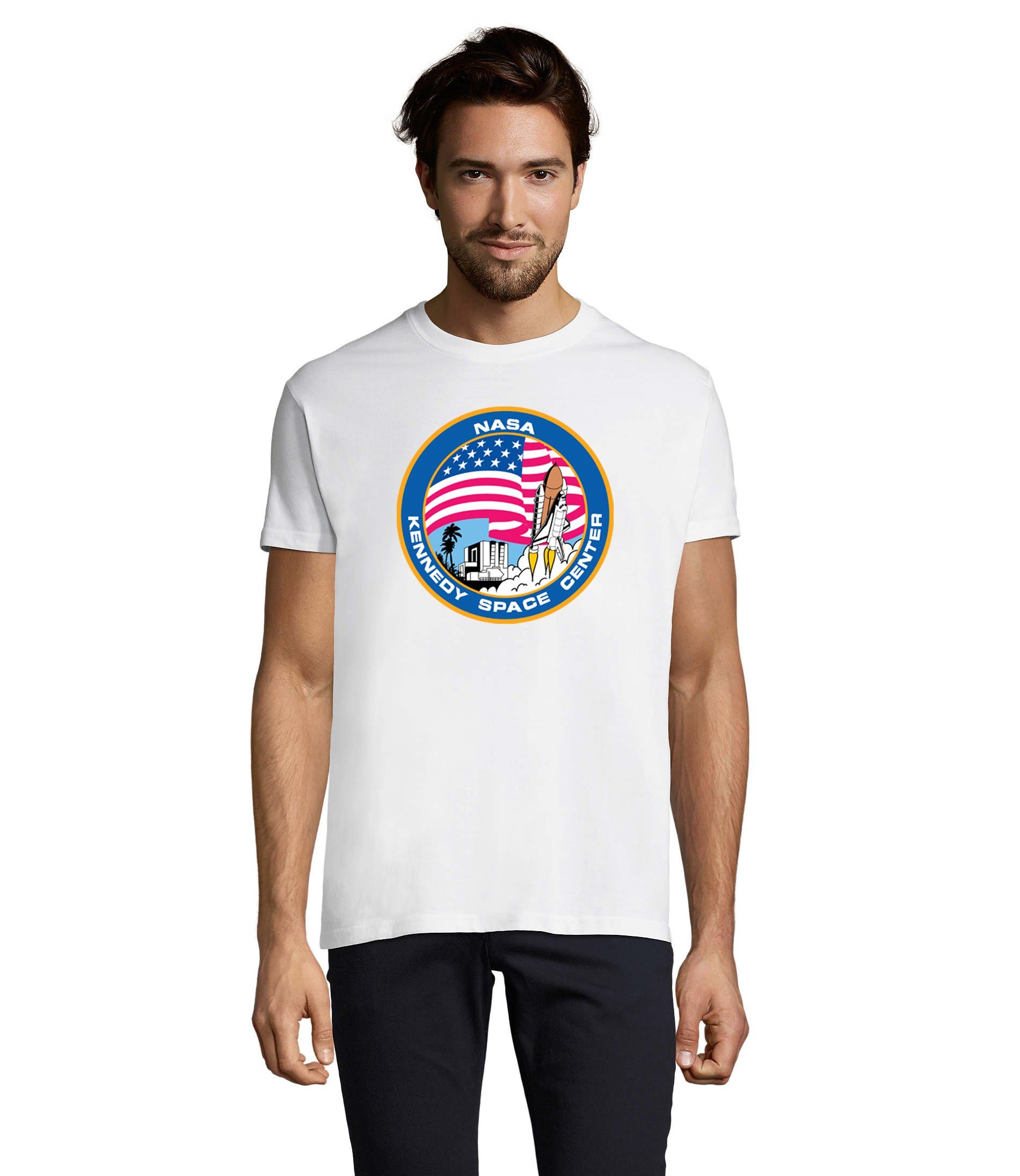 Blondie & Brownie T-Shirt Herren NASA Kennedy Space Center Rakete Sterne Elon X Weiß