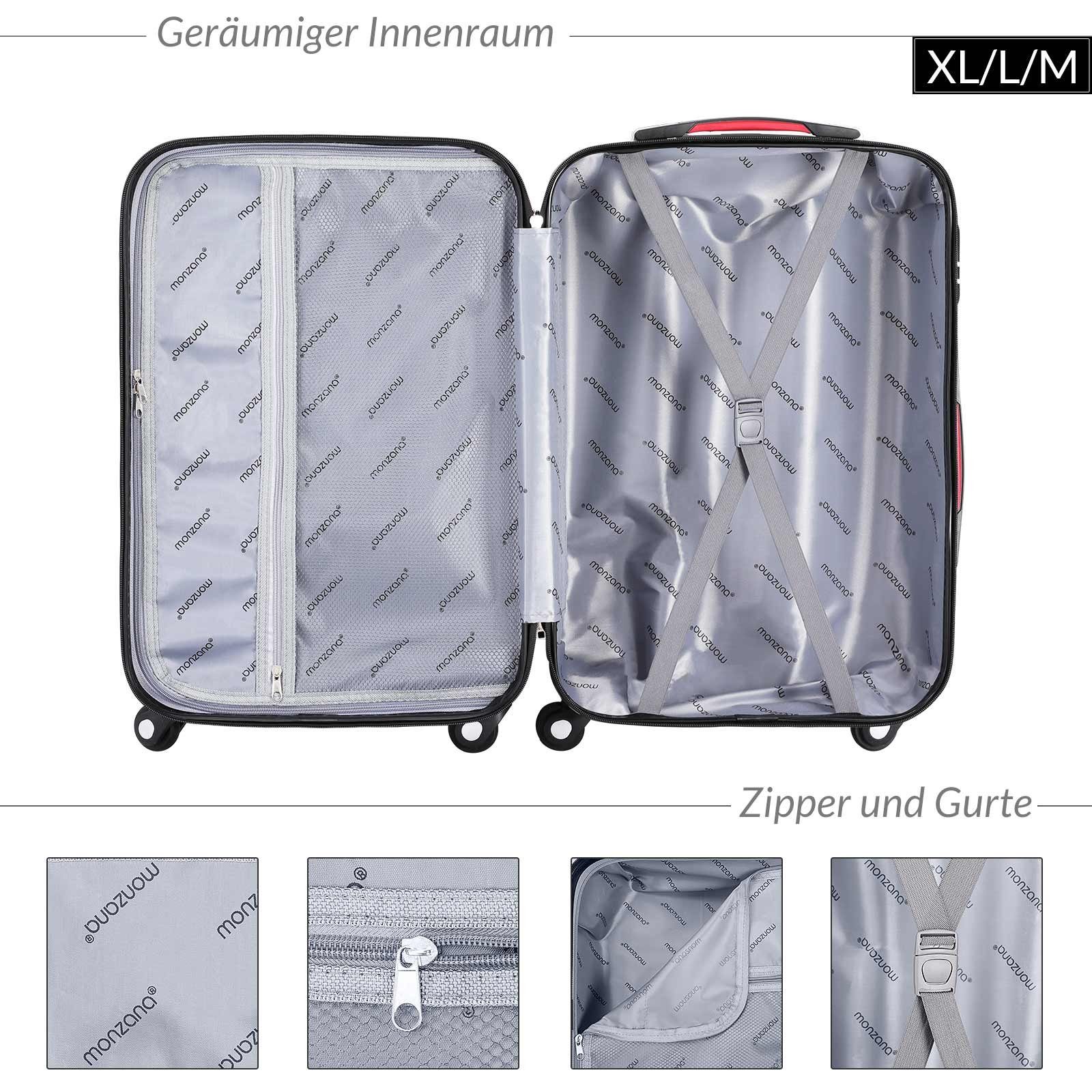 monzana Koffer Monzana, 4 Rollen, Baseline 4tlg Rose-Gold Beautycase M L XL Gelgriffe Zahlenschloss