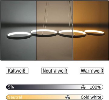 Nettlife LED Pendelleuchte Esstisch Dimmbar mit Fernbedienung Schwarz Hängelampe 54W, Höhenverstellbar, LED fest integriert, Warmweiß, Neutralweiß, Kaltweiß, Wohnzimmer Schlafzimmer Arbeitszimmer Büro Esszimmer