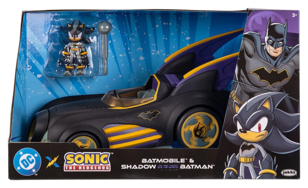 Jakks Pacific Actionfigur DC x Sonic - The Hedgehog Actionfigur mit Fahrzeug Shadow Batman & Bat