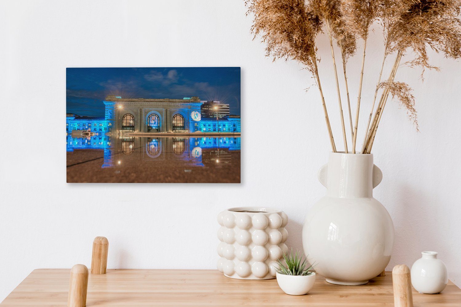 OneMillionCanvasses® Leinwandbild Kansas Leinwandbilder, (1 Wandbild Wanddeko, Architektur, cm - 30x20 Aufhängefertig, - Licht St)
