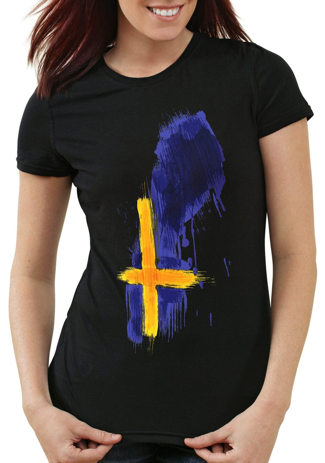 style3 T-Shirt Flagge Schweden Fußball Sport Sweden WM EM Fahne