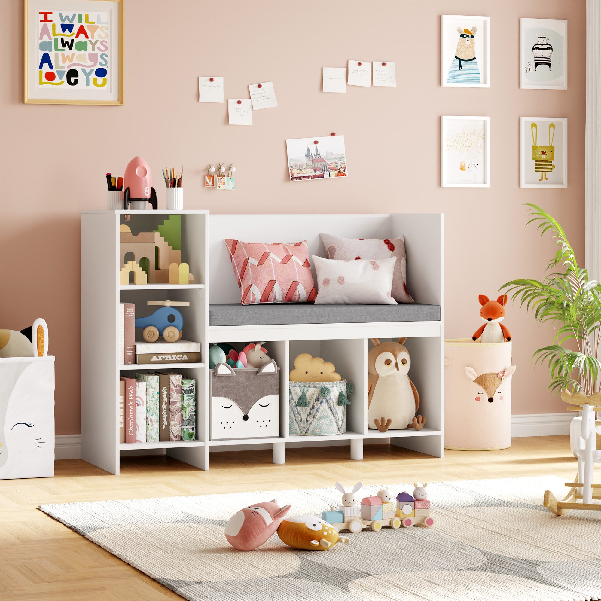 HOMECHO Spielzeugtruhe, Bücherregal Kinder mit Kissen günstig online kaufen